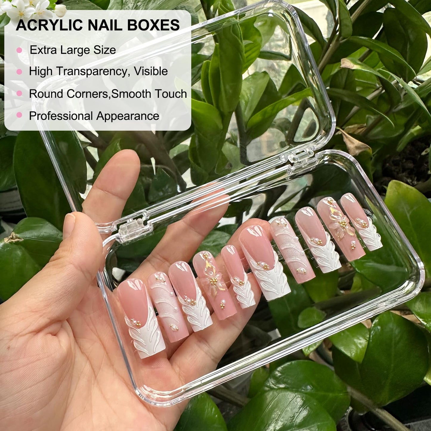 14Pcs Press On Nail Packaging Box Large,Press on Nail Storage Box for Press Ons Long, 5.1”×2.95” Fake Nail Storage Cases with 60 Pcs Adhesive Tape for Fake Nails Storage Display Nail Salon Business