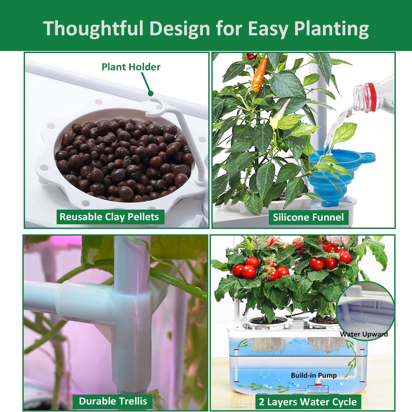 E SUPEREGROW Hydroponics Growing System kit with Trellis,Smart Hydroponic Gardening System with LED Grow Light, Indoor Hydroponic Garden Herb Grow Kit for Short Tomato,Pepper,Cucumber (6200LC)