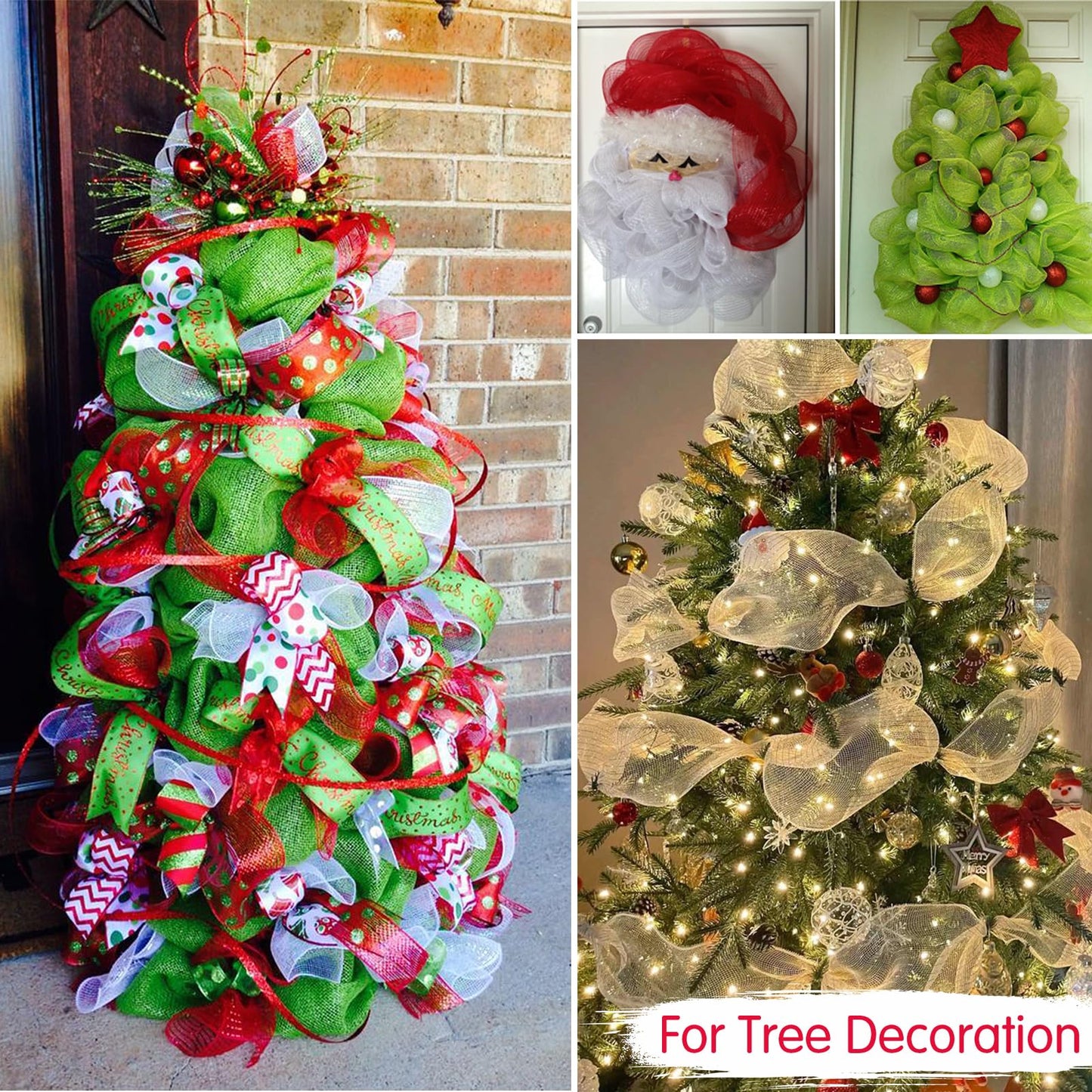 TONIFUL 2 Rolls 10 Inch White Decorative Mesh Ribbbon Rolls, Fabric Mesh for Mesh Wreath Supplies, Front Door Wreath Crafts Tree Decor Christmas NewYears Halloween Decoration (10 yds/roll)