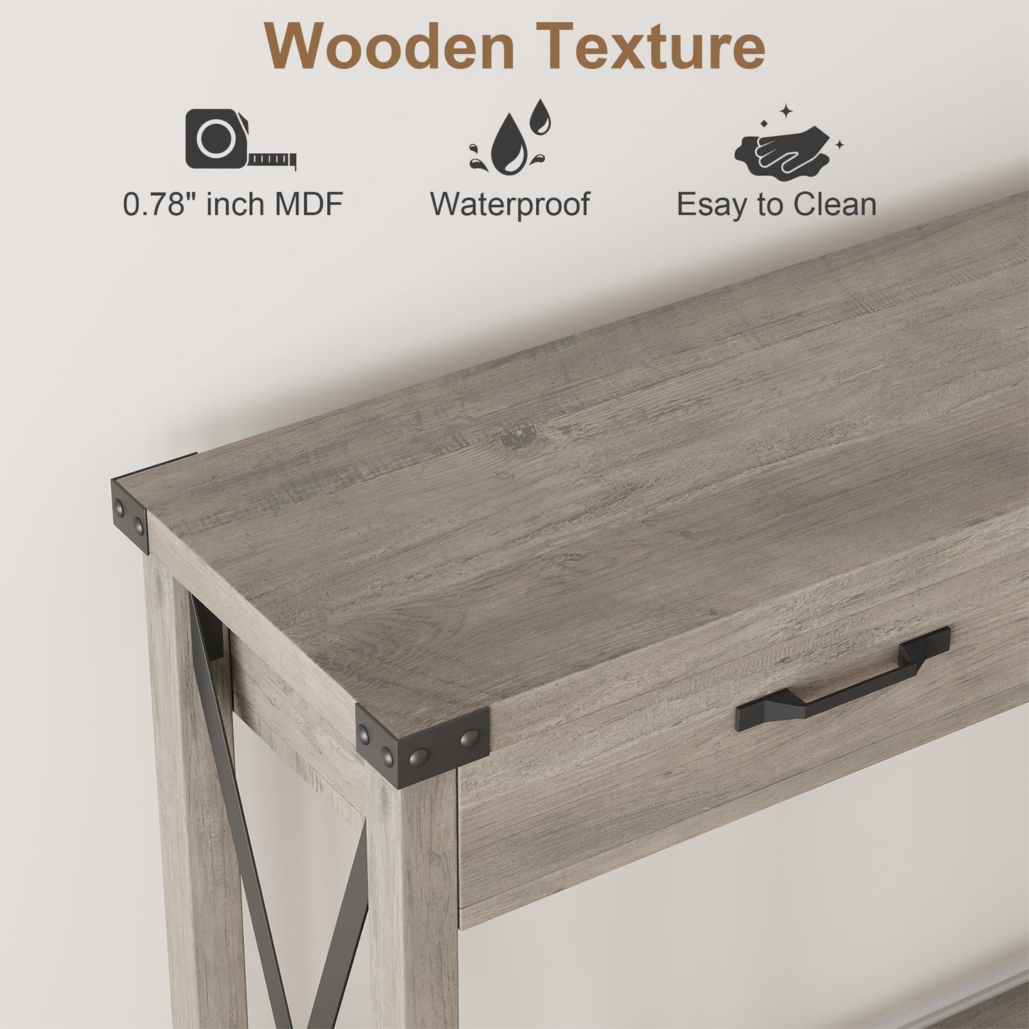 IDEALHOUSE Console Table with 2 Drawers, Farmhouse Entryway Table with Storage Shelf, Accent Wood Sofa Table for Living Room, Hallway, Foyer-Grey (WCT001)
