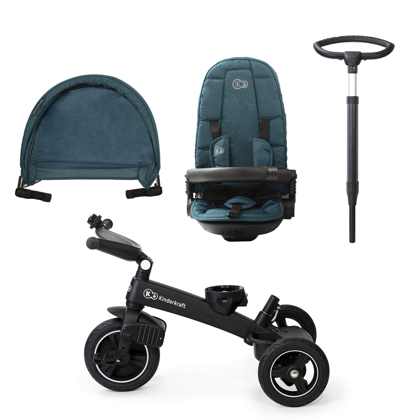 Kinderkraft EASYTWIST Trycicle for Kids Toddlers, Trike 5-in-1, Swivel seat 360° Rotation, Waterproof Material with UPF50+ Filter, Adjustable Parent Handle, Green