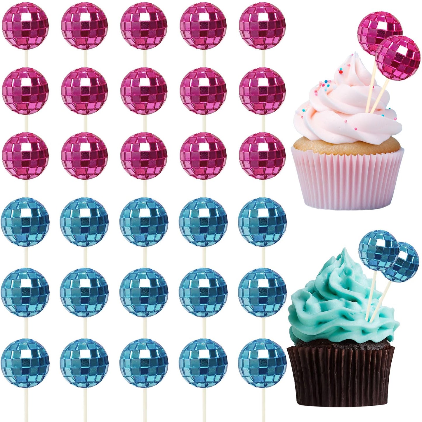 iXizcift 30 Pcs Cake Topper Balls - Blue & Pink Plastic Cake Decorations | Suitable for Birthdays, Weddings, Baby Showers, Cupcakes & Dessert Decor