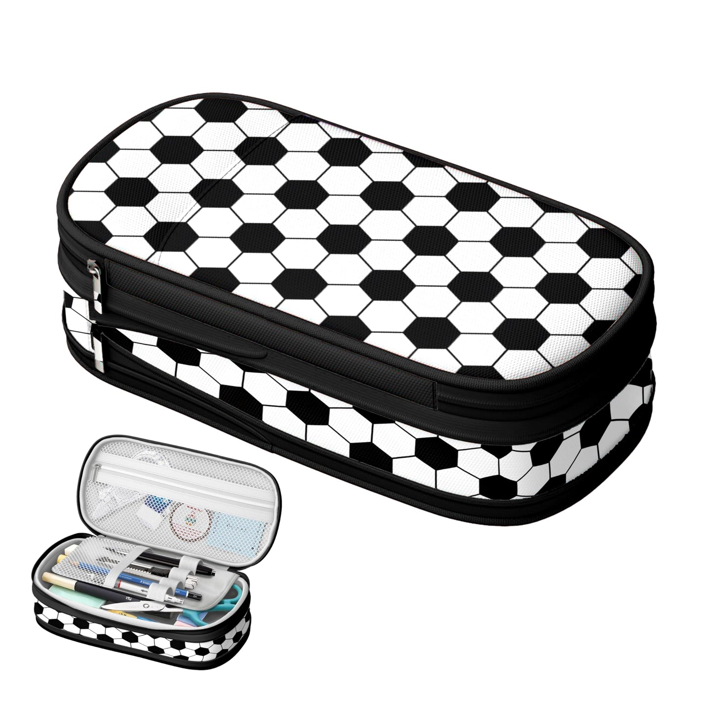 SnuggleHive Soccer Ball Pencil Case for Boys & Kids,Large Capacity Expandable Pencil Pouch with Double Zippers & Compartments,Cool Sport Stationery Organizer Pencil Box for School Students & Gift