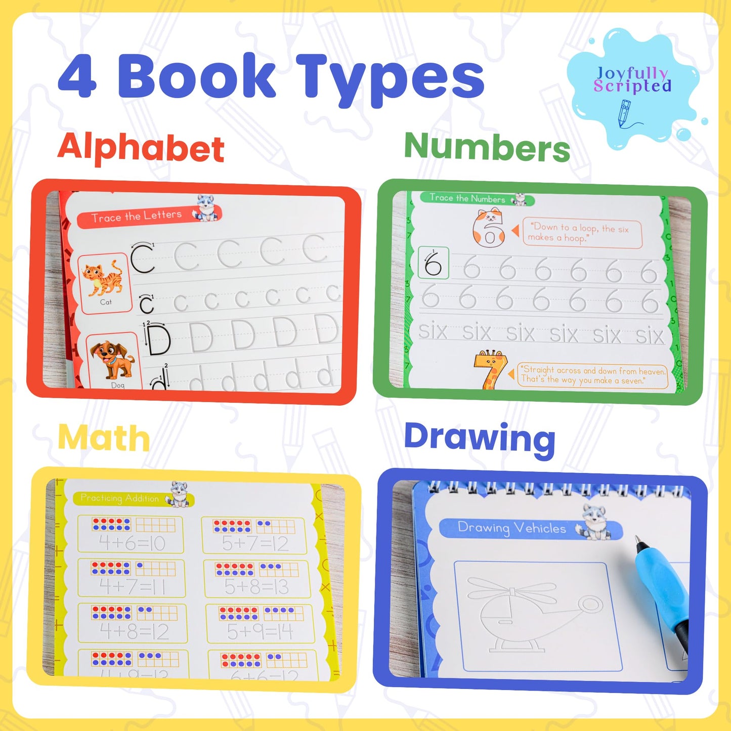 Magic Grooved Writing Practice for Kids – Reusable Grooved Handwriting Workbooks for Kids Workbook Ages 3-5, 6-8 & 8-10, Disappearing Ink & Carry Bag Letter Tracing Book, Alphabet Writing Practice Kit