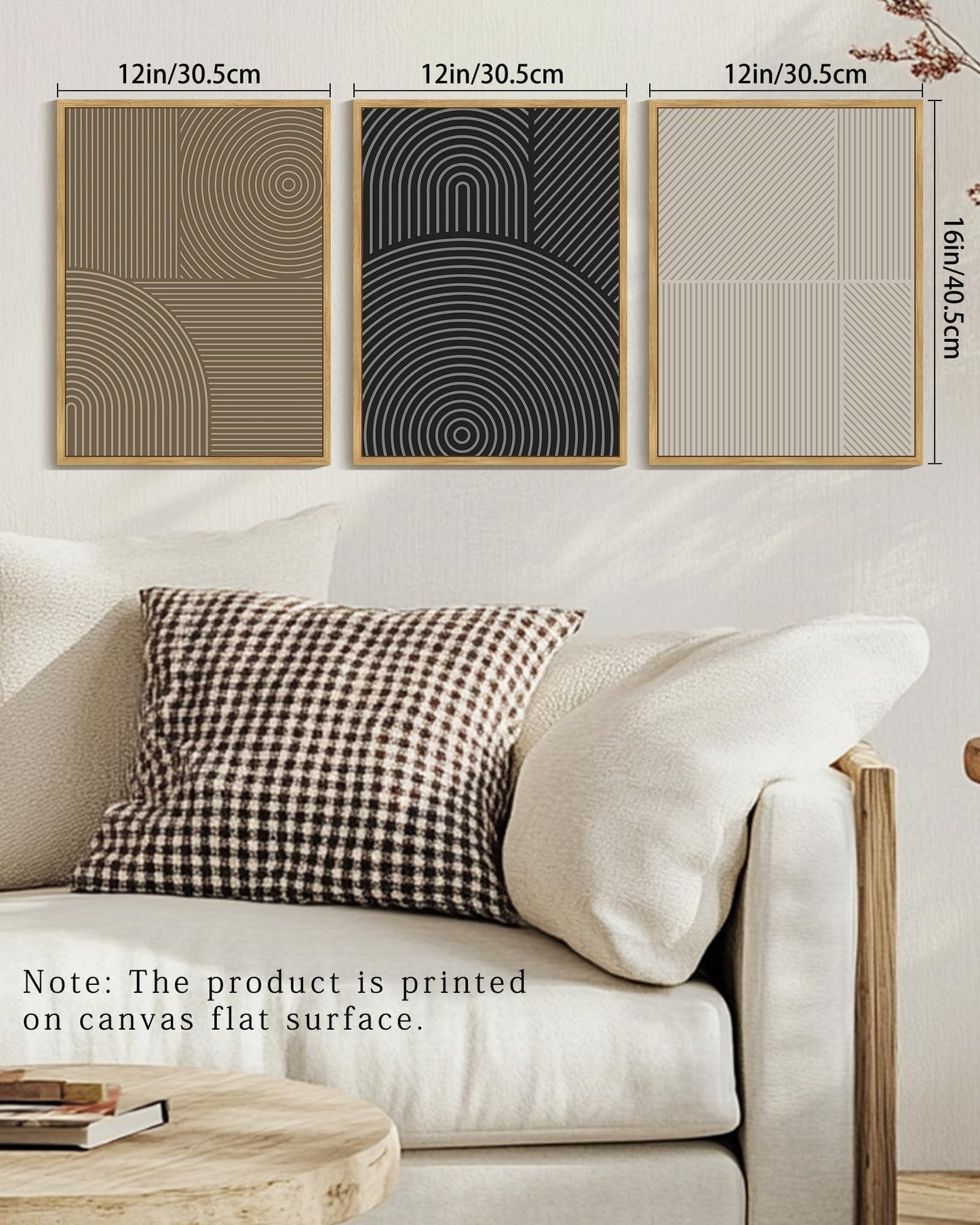 KUVIOKE Minimalist Abstract Boho Framed Wall Art Modern Mid-Century Bohemain Neutral Line Wall Decor Geometric Artwork Bedroom Decor 12x16in (Natural Framed)