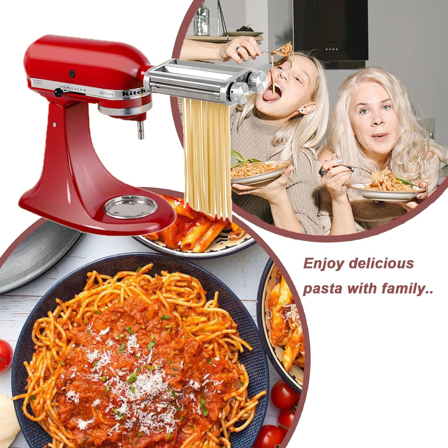 Pasta Maker Attachment for KitchenAid Stand Mixers, 3-in-1 Stainless Steel Pasta Roller & Cutter Set with Spaghetti and Fettuccine Blades, Includes 1 Metal Knob Screw Replacement