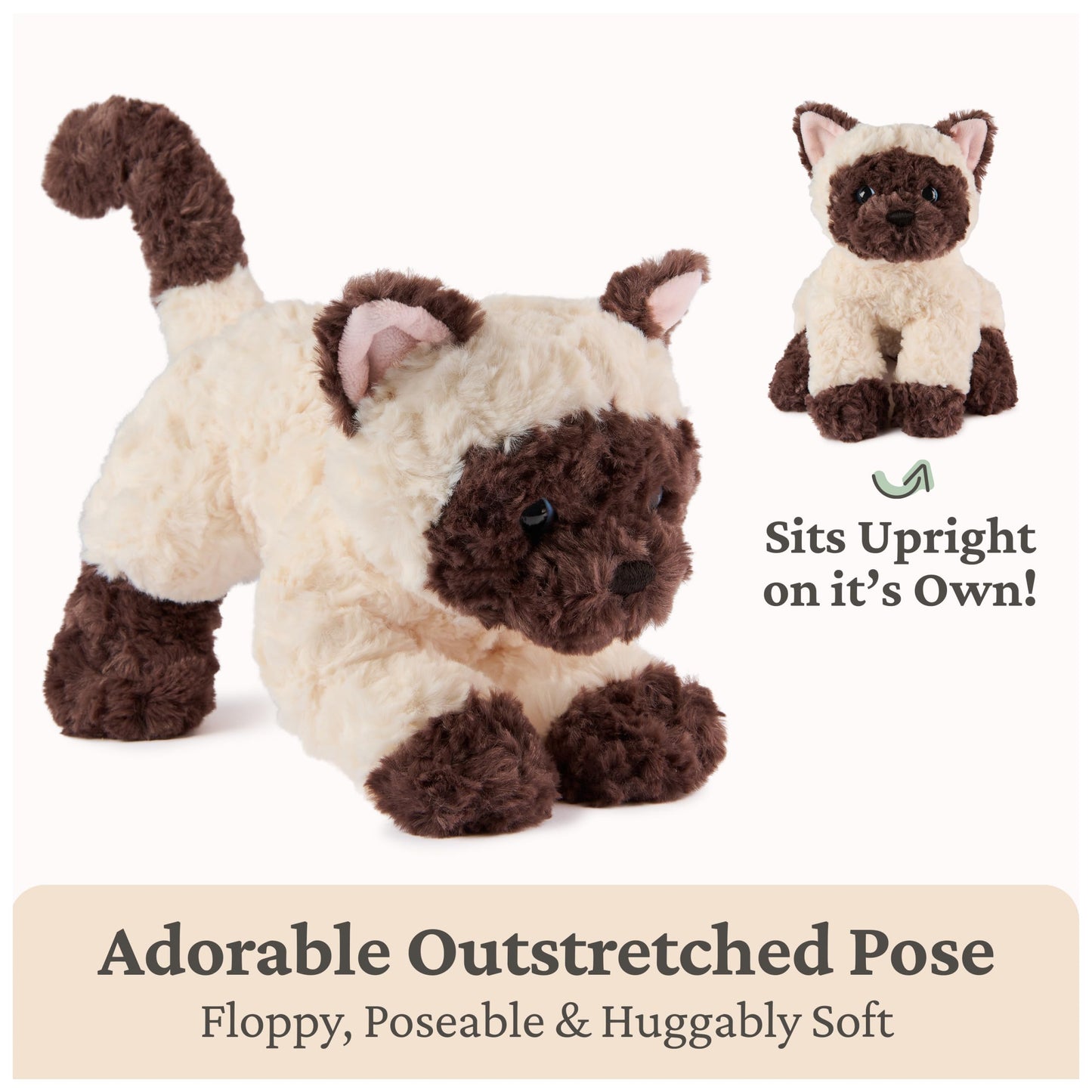 GUND Bootsie Siamese Kitten Plush Toy, Premium Cat Stuffed Animal for Ages 0 and Up, Cream/Brown, 9”