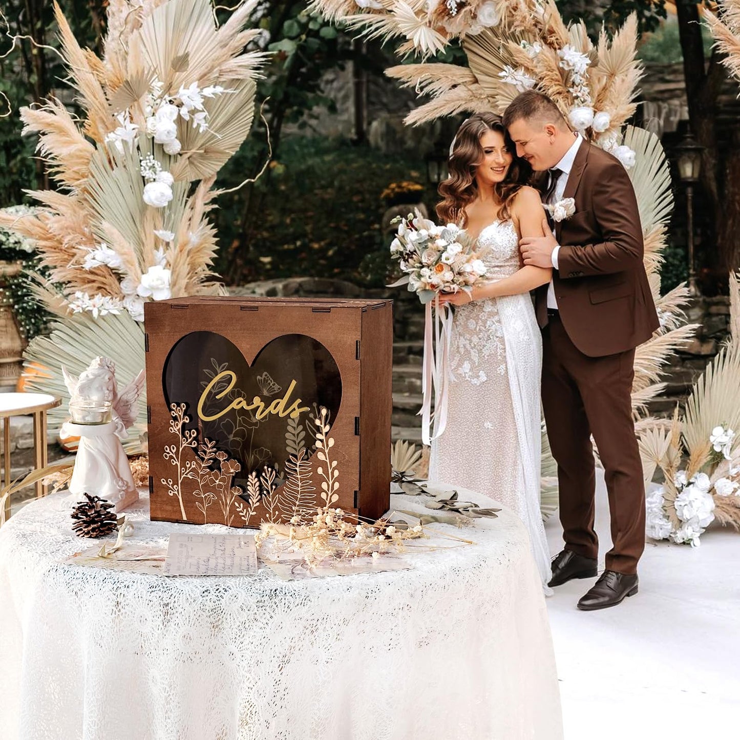 OurWarm Wedding Card Box for Party, Wooden Card Boxes for Reception, Rustic Wedding Box for Cards and Money, Envelope Money Box Gift Cards Box for Graduation Baby Shower Birthday Decor