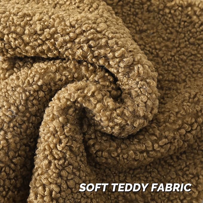 FUTEI Khaki Throw Pillow Covers 20x20 Inch Set of 2,Furry Faux Fur Teddy Boucle Textured Cushion Covers,Soft Fluffy Decorative Pillow Case,Home Decor for Couch Bed Living Room Office Car