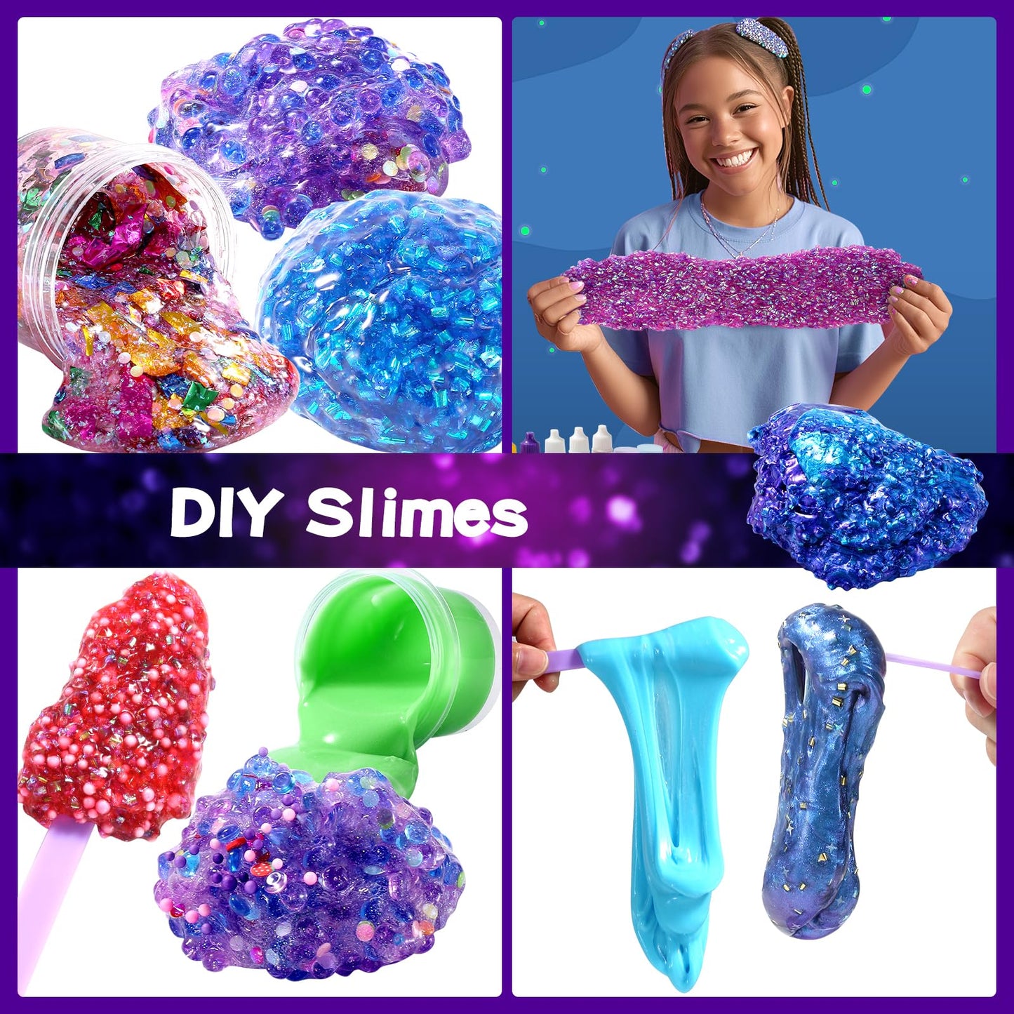 pokujyrt Confetti Slime Kit, Sparkling Slime Making Kit, DIY Craft Set with Clear Glue, Colors, and Decorations, Ages 6+