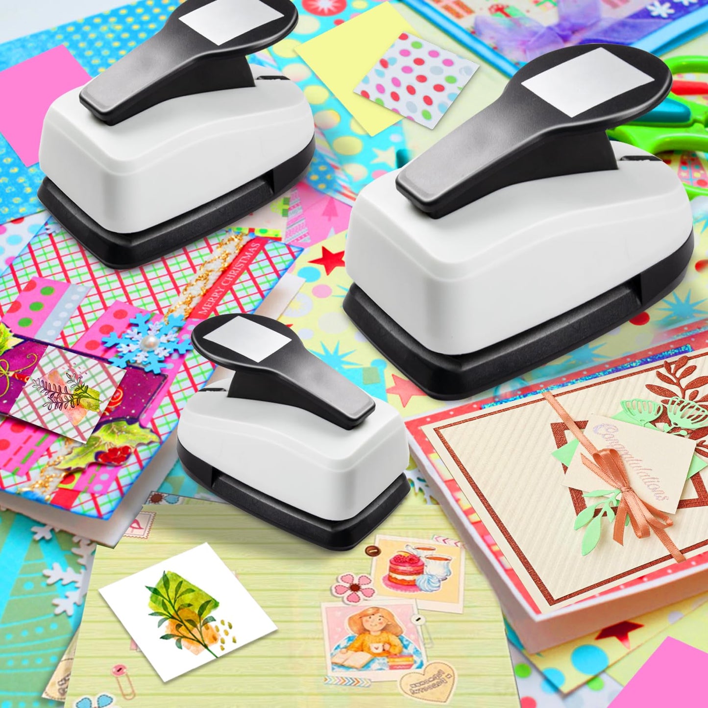Square Hole Puncher Square Paper Punch Shape Punches for Paper Crafts 0.7 inch Papers Punches 1.5 Squares Punch 1.9 Crafts Puncher for Scrapbooking Card Making