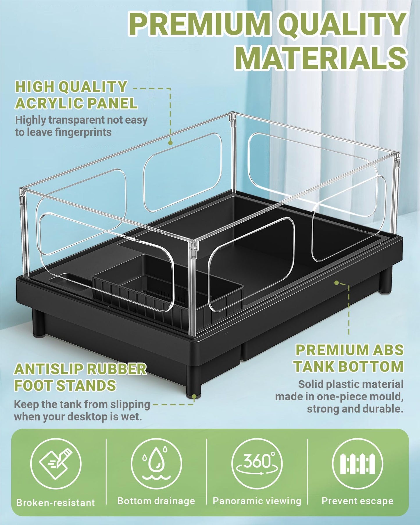 GOZILLA Small Turtle Tank Starter Kit, Acrylic Turtle Aquarium with Multi-Functional Areas for Turtles, Crabs, Crayfish, Small Reptiles. (Black Tank)
