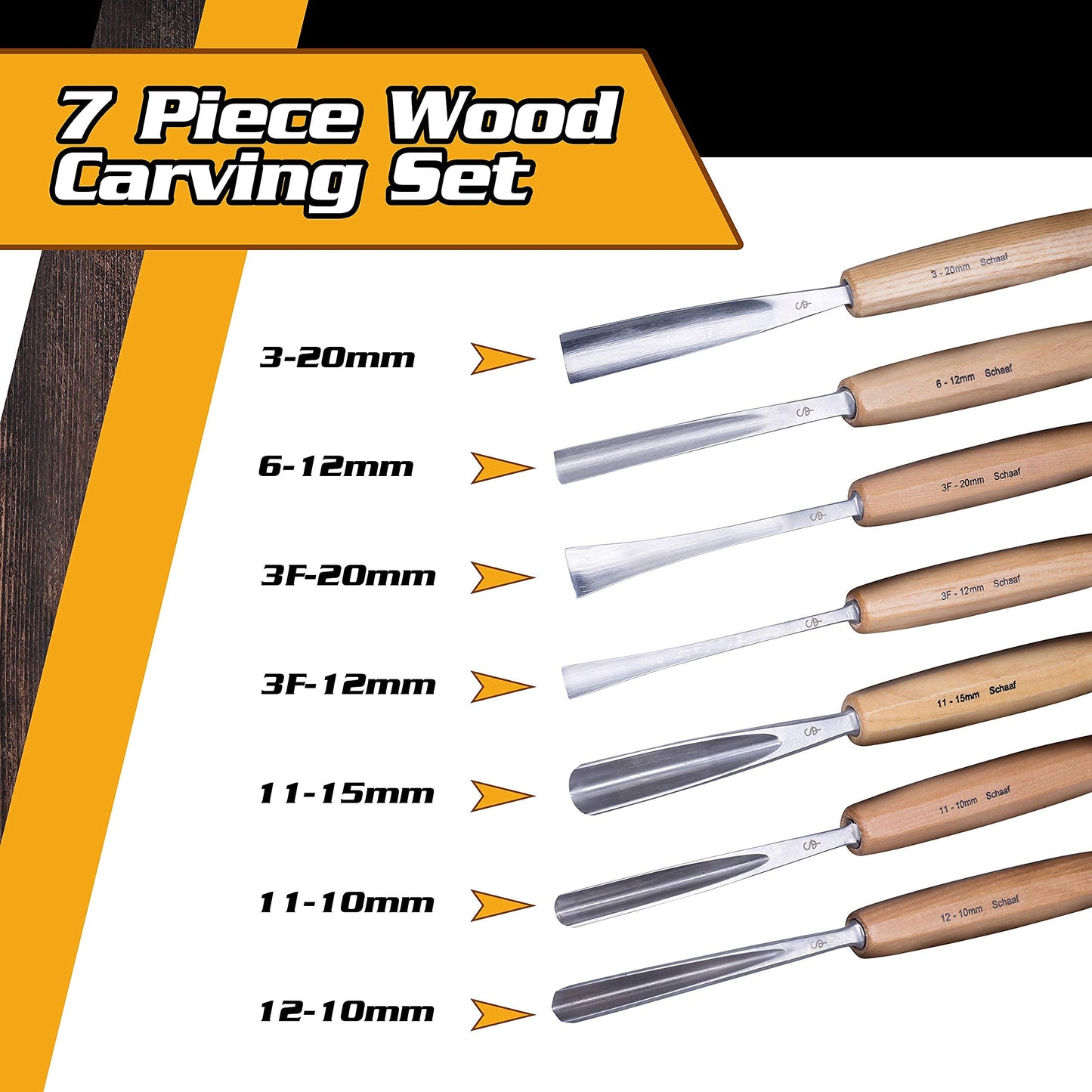 Schaaf Tools 7pc Expansion Carving Set and Schaaf Tools 12pc Foundation Carving Set Bundle