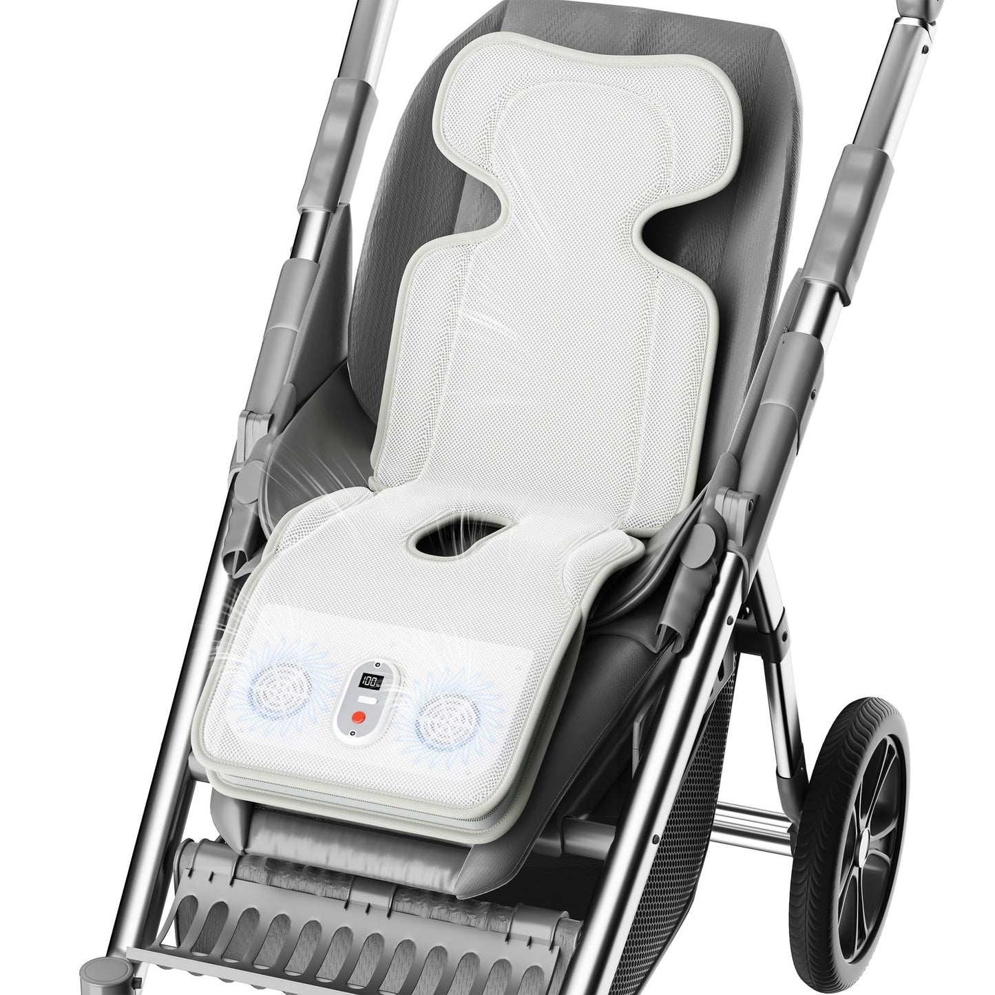 PANERGY Baby Stroller Cooling Pad, 3D Breathable Carseat Cooling Pad with 2 Built-in Blower, Max 10H Ventilation 3 Speeds 10000mAh Rechargeable Cooling Mat Liner for Toddler Baby Summer Essentials