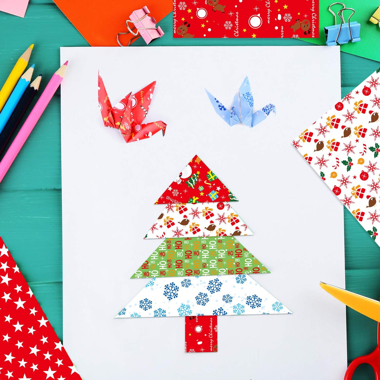 FEPITO 90 Sheets Christmas Pattern Paper Set, 14 x 21cm Decorative Paper for DIY Scrapbook Card Making Decoration, 10 Designs