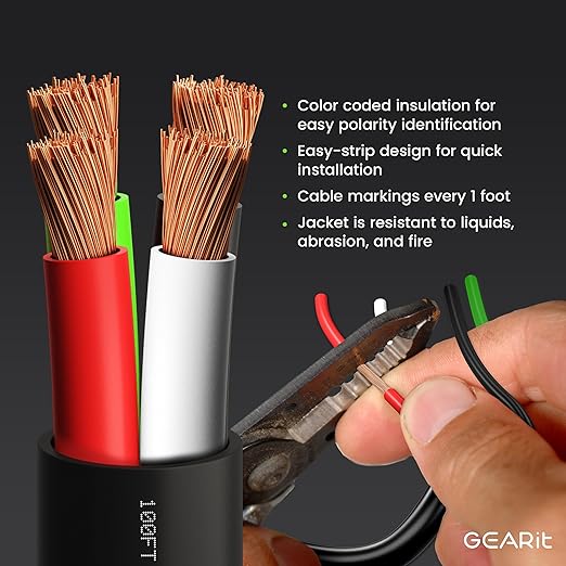 GEARit Outdoor Speaker Wire CL3 Rated, 14 Gauge Speaker Wire, Speaker Cable 250 ft for Outdoor Speakers, Patio, Garden, Backyard Audio, Direct Burial in Ground/in Wall, OFC (Brown, 4-Conductors)