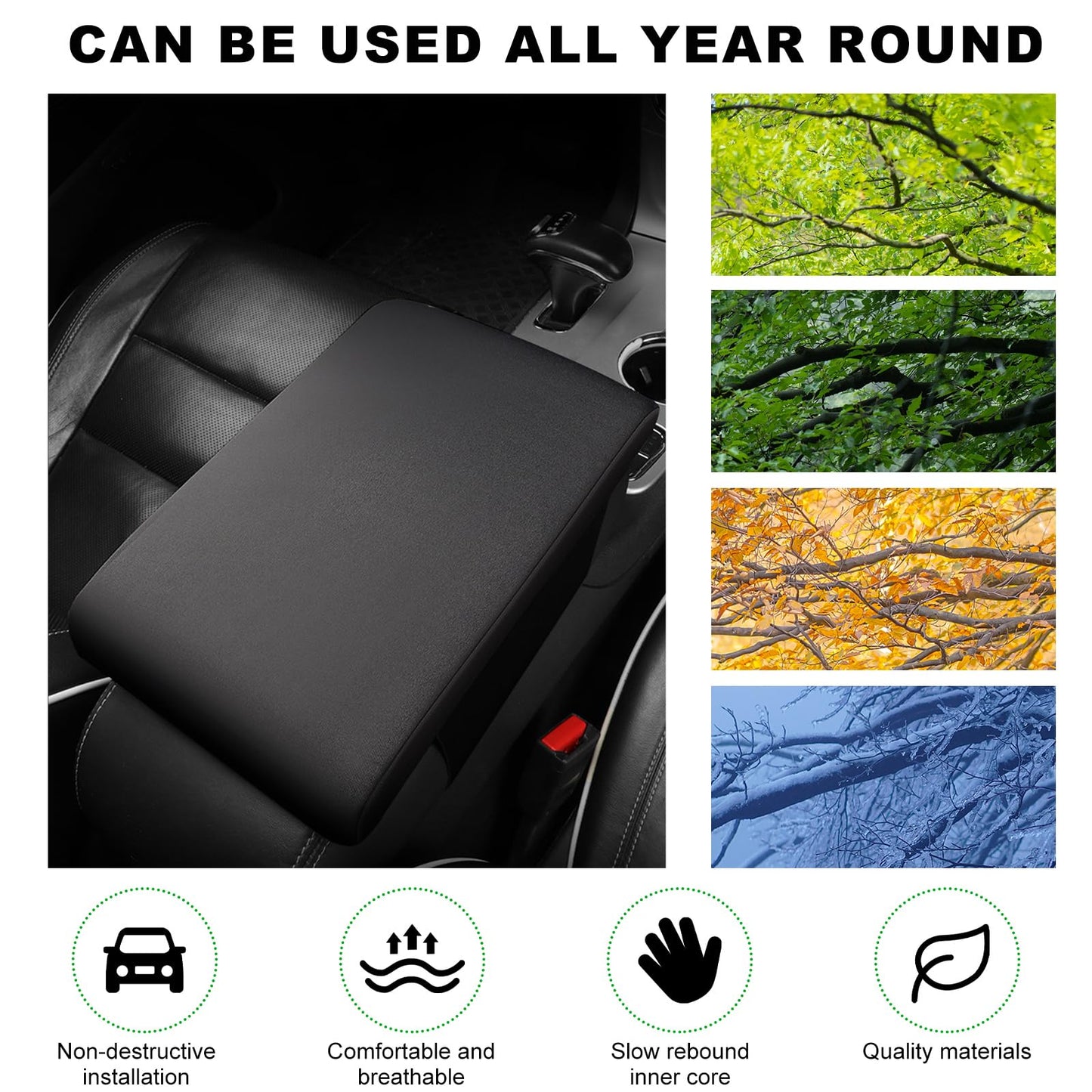 Yourkar Car Center Console Pad, 12.2''×8.1'' Memory Foam Auto Armrest Support Cushion, Vehicle Arm Rest Seat Box Cover Protector, Universal Interior Decor Car Accessories