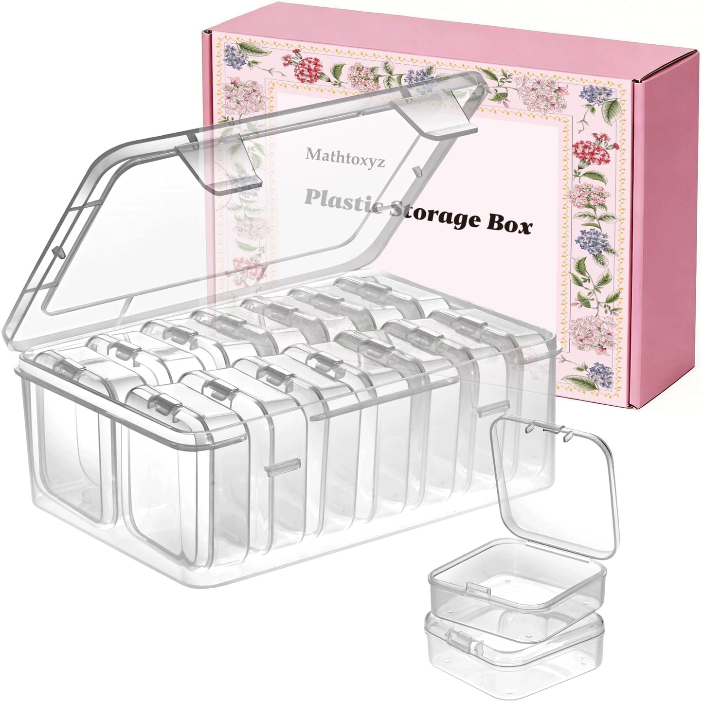 Mathtoxyz Small Bead Organizers, 15 Pieces Plastic Storage Cases Mini Clear Bead Storage Containers Transparent Boxes with Hinged Lid and Rectangle Clear Craft Supply Case