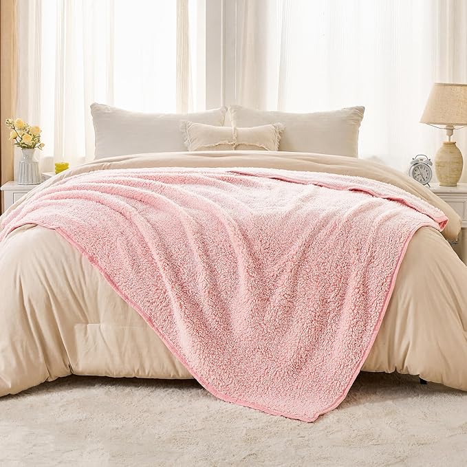 EMME Fuzzy Blanket Soft Fleece Throw Blankets for Women, Fluffy Sherpa Throws(Plush Pink,50"x60")