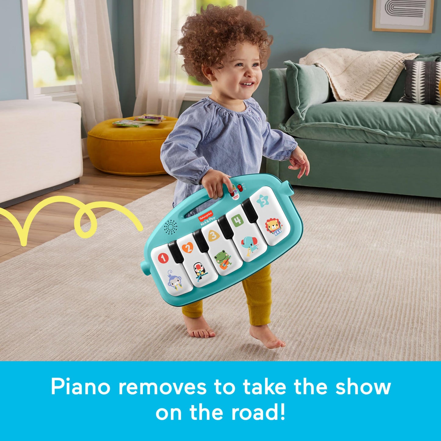 Fisher-Price Baby Activity Mat Glow & Grow Kick & Play Piano Gym, Spanish Language Version, Blue Musical Learning Toy for Ages 0+ Months