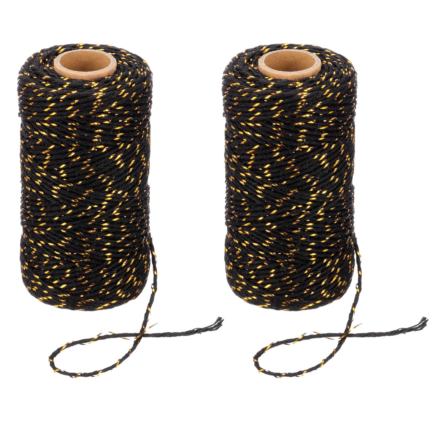 PATIKIL 2mm x 109 Yard Cotton Butcher Twine, 2 Roll Cotton Bakers Twine String Rope Cord for Gift Wrapping Arts Crafts Party Decorations Gardening, Gold Black