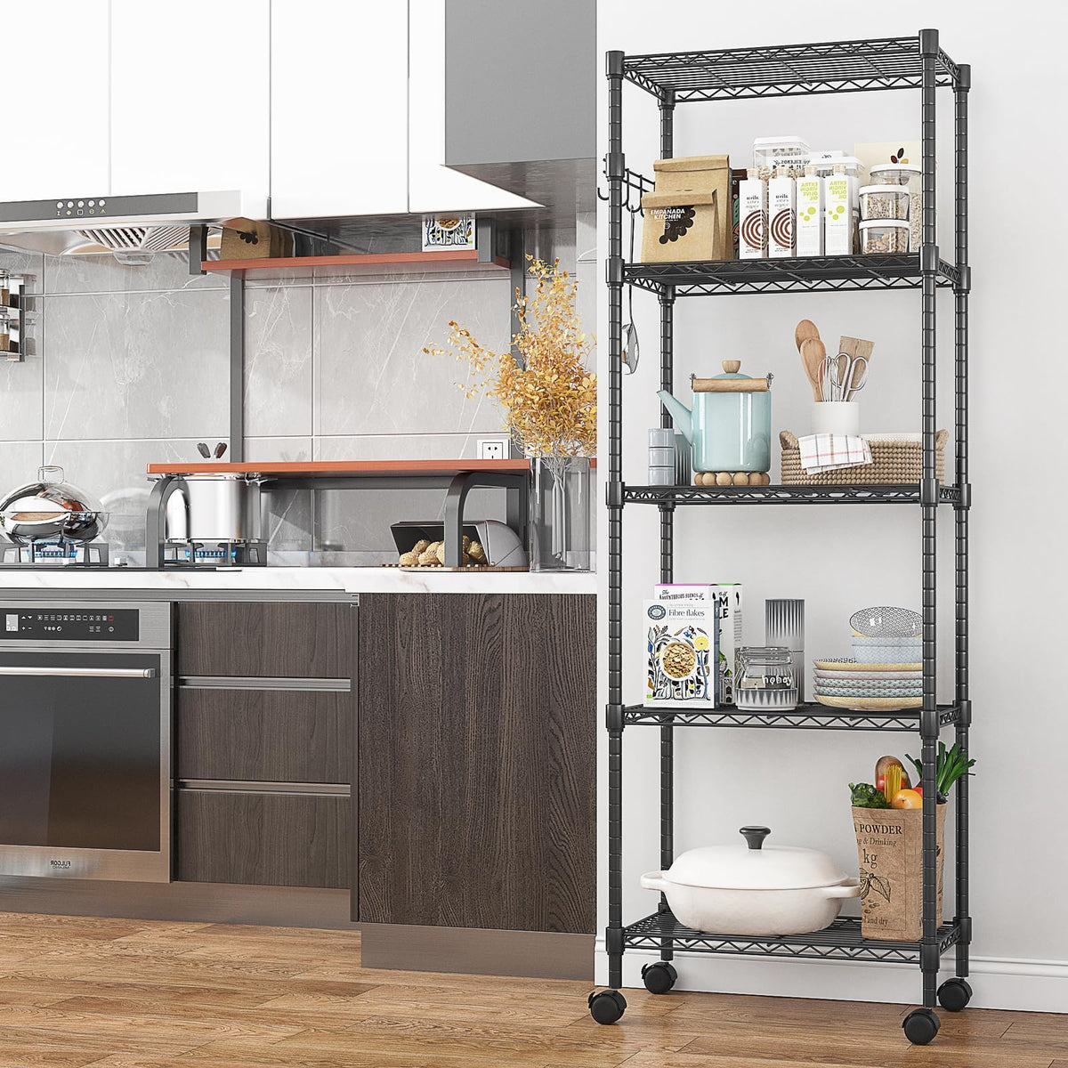 5 Tier Wire Shelving Unit on Wheels (5 Count)