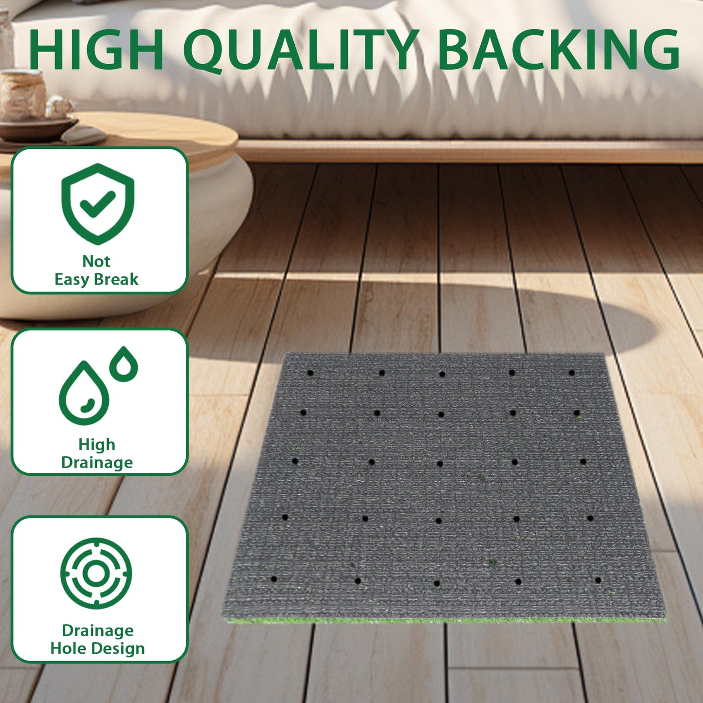 VERDIGRASS Artificial Grass Mat 12x12 Inch,Fake Grass Turf Patch,Synthetic Grass Indoor Outdoor,Patio Grass Tiles Realistic Grass Rug with Drainage Hole for Table Decoration