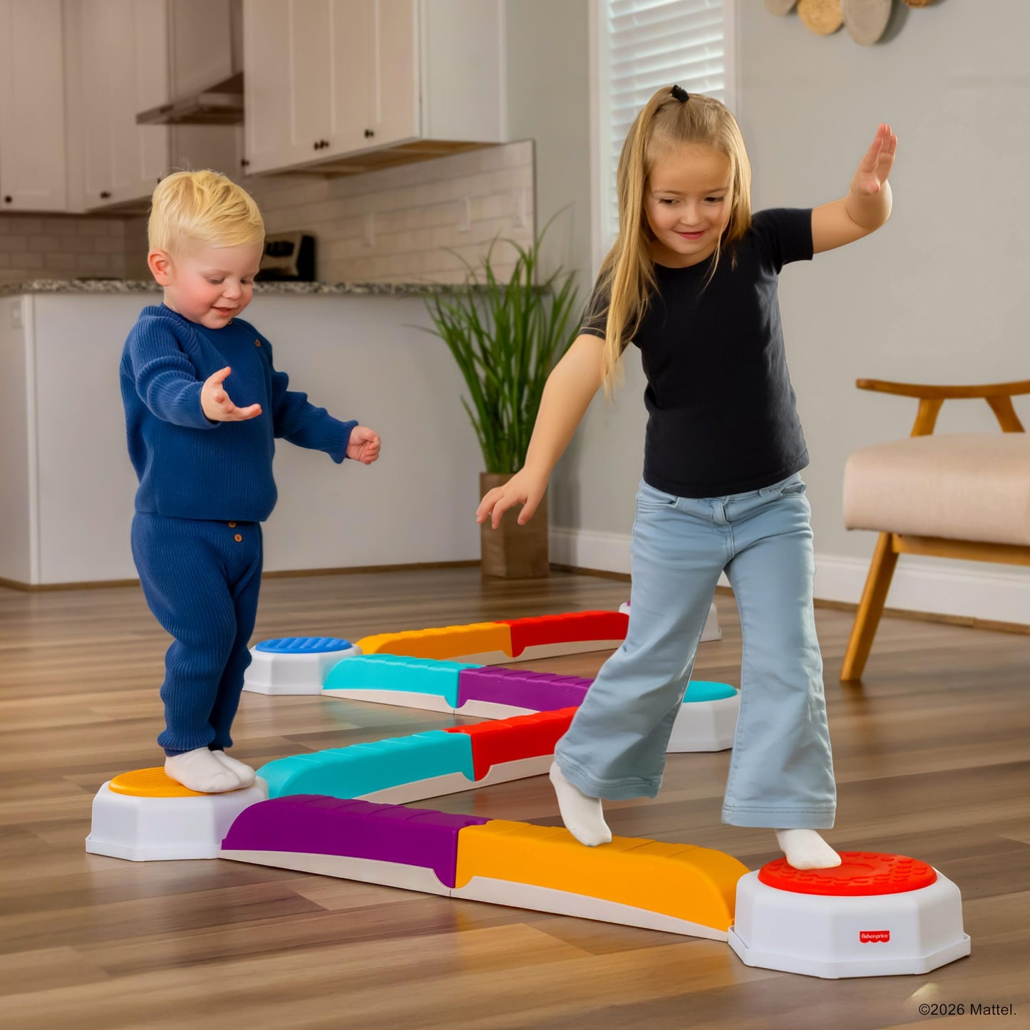 Fisher-Price™ Balance Beam and Toddler Stepping Stones, 13 Pieces – Non-Slip Plastic Balance & Stackable Stepping Stones, Sensory Toy for Toddlers, Indoor or Outdoor Play, Easy Storage