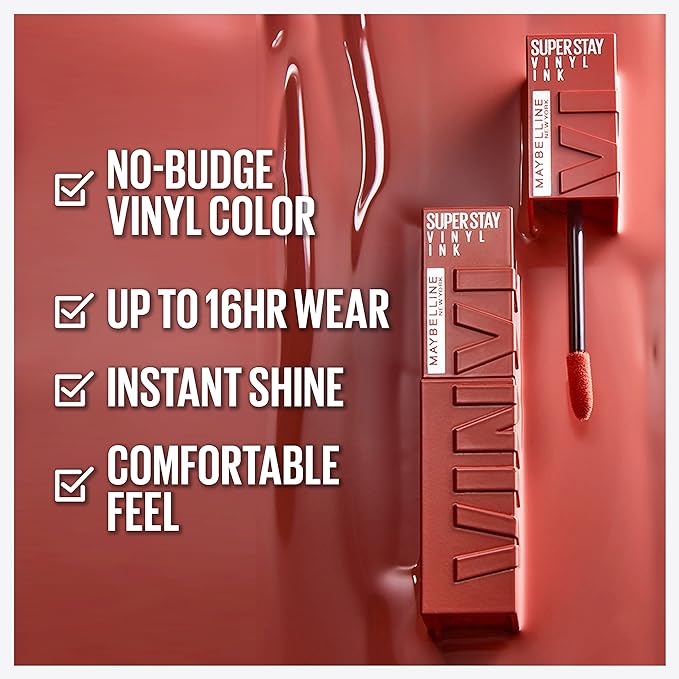 MAYBELLINE Super Stay Vinyl Ink Longwear No-Budge Liquid Lipcolor Makeup Bundle with Cranberry Red 0.14 fl oz and Pink 0.14 fl oz