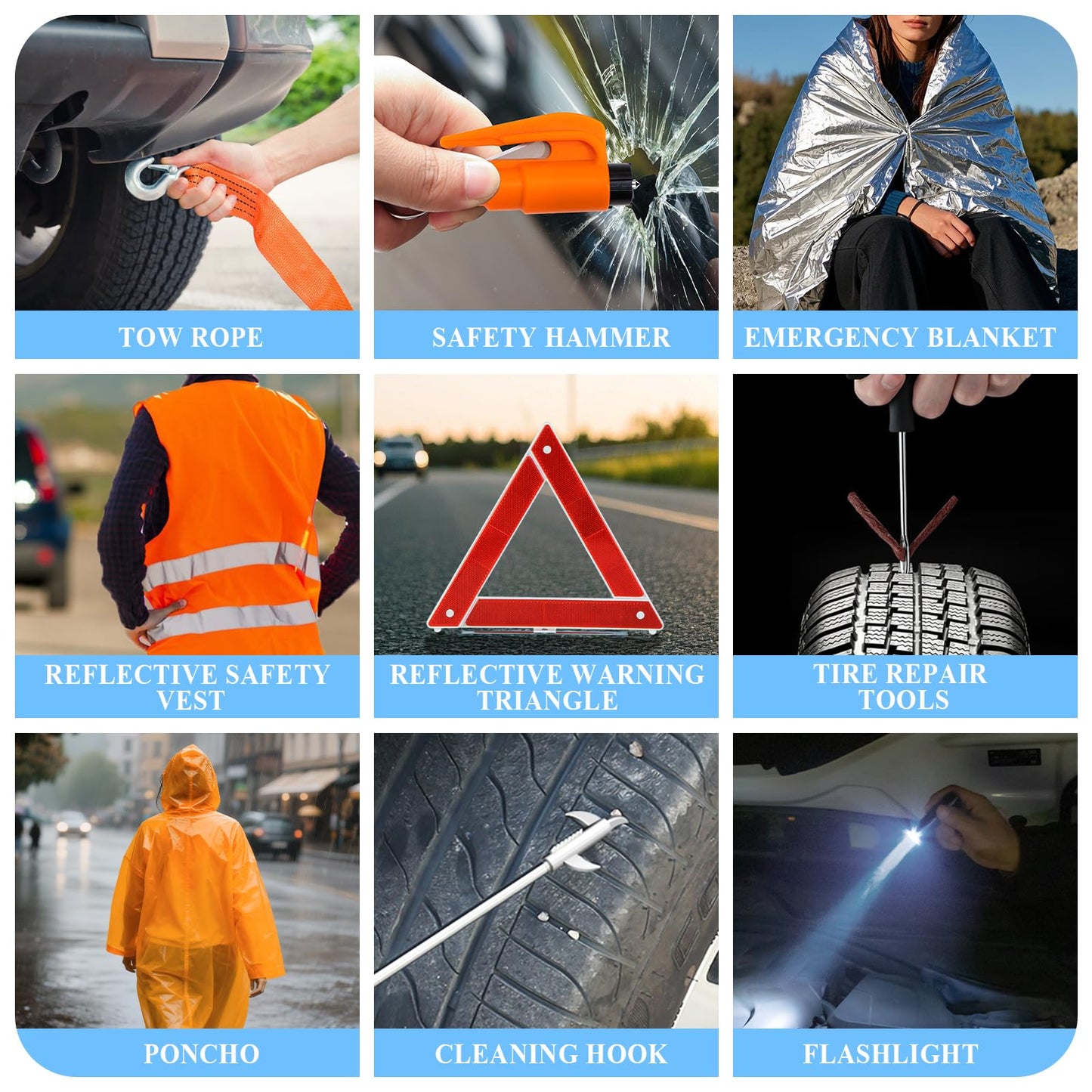 AUTODECO Car Emergency Roadside Assistance Kit with Jumper Cables Tire Inflator Automotive Kit for Car Vehicle（Orange）