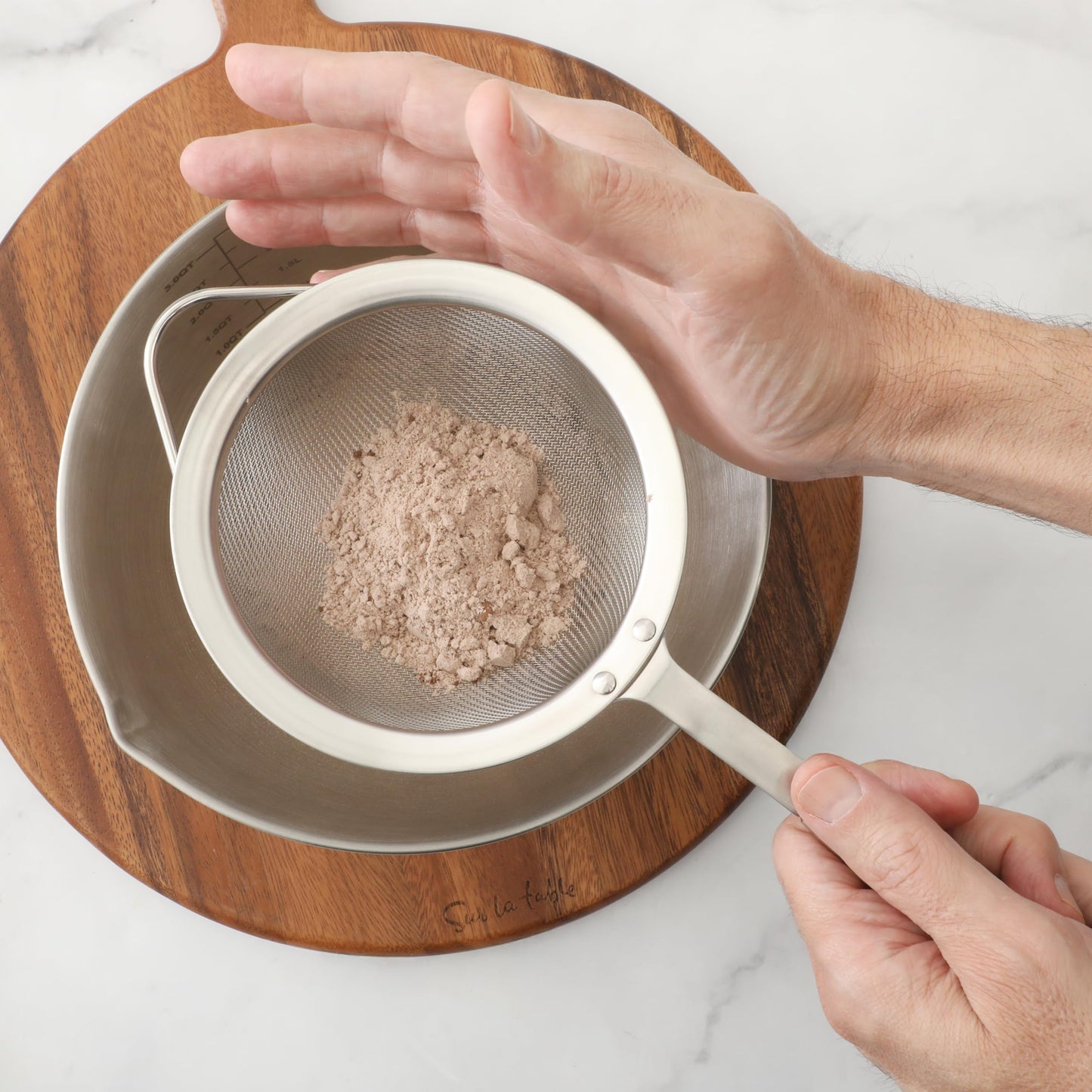 Sur La Table Kitchen Essential Walnut & Co. Stainless Steel W/Walnut Handle 5.5 Inch Mesh Strainer and Sifter