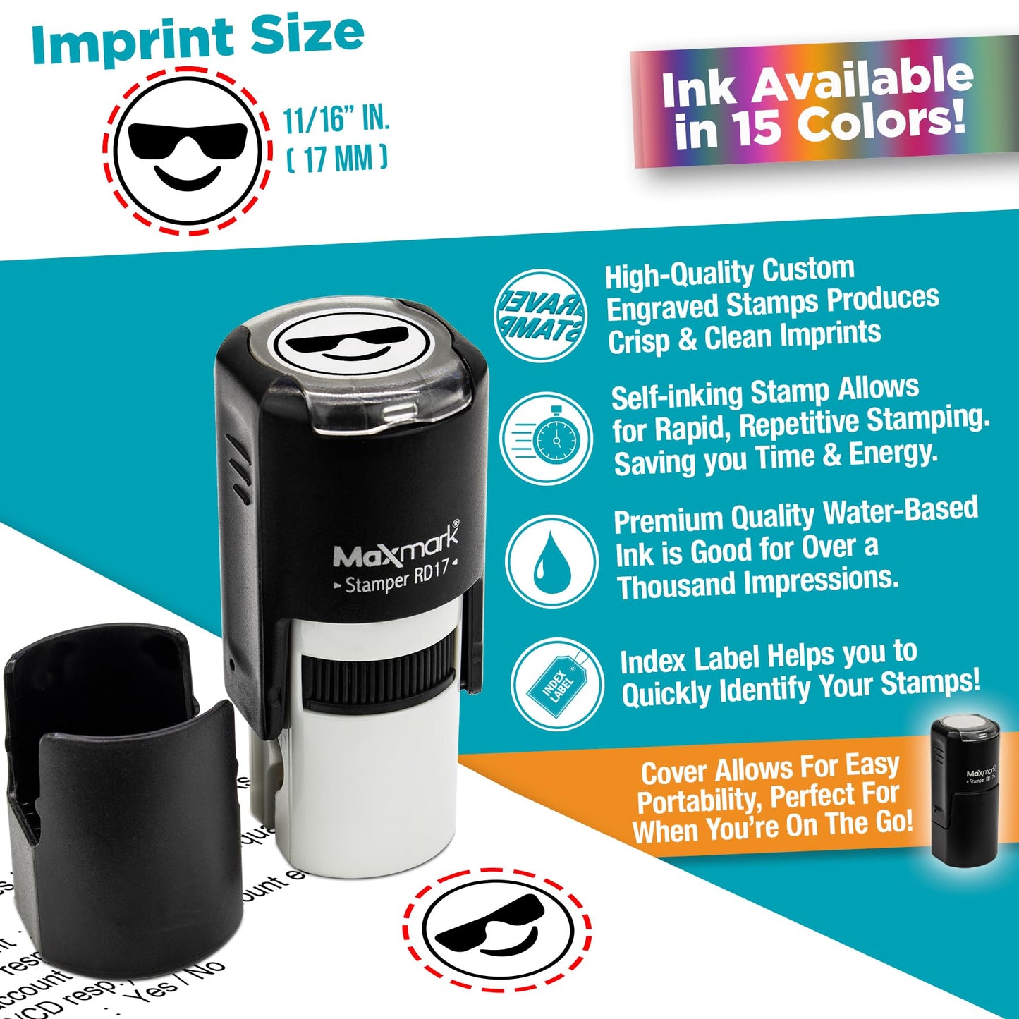 MaxMark Round Self Inking Emoji Stamp - Check - Green Ink