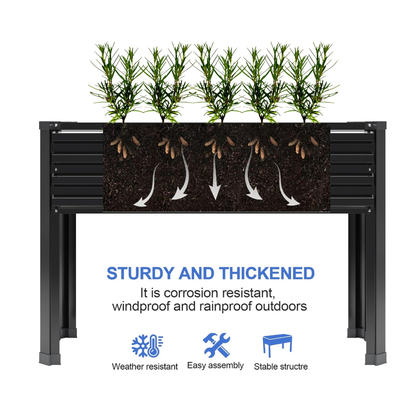 DIIYIV 2PCS Galvanized Raised Garden Bed with Legs,2PCS 48×18×30in Elevated Planter Box for Backyard,Garden, Patio, Balcony, 300lb Capacity,Planters for Outdoor Plants,Black