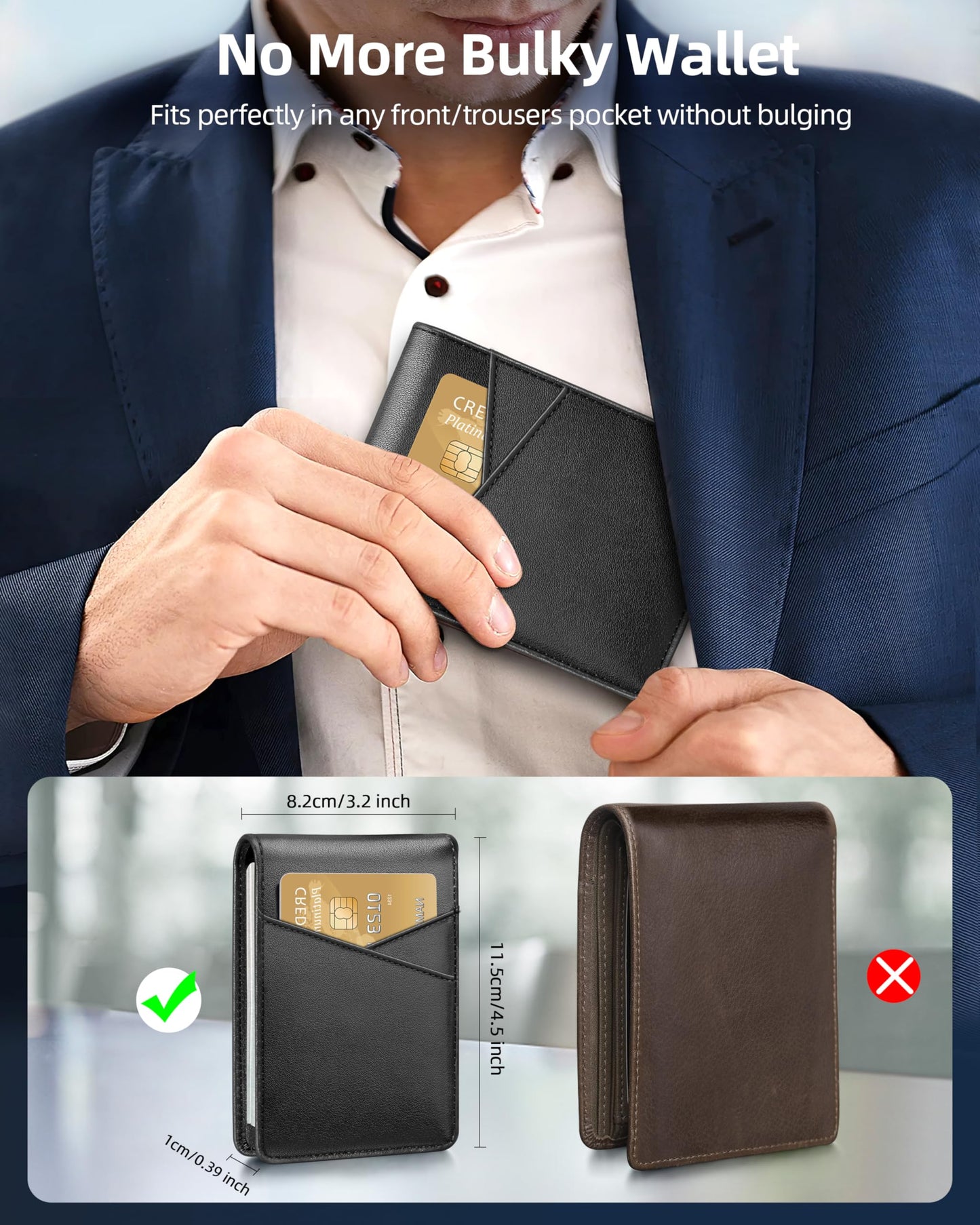 ExtreLife Mens Wallet with Smart Tracker, Genuine Leather Bifold Wallet, Works with Apple Find My, 10 Card Slots, Money Pocket, ID Window, RFID Blocking, GPS Wallet Tracker, Gift Box, Black