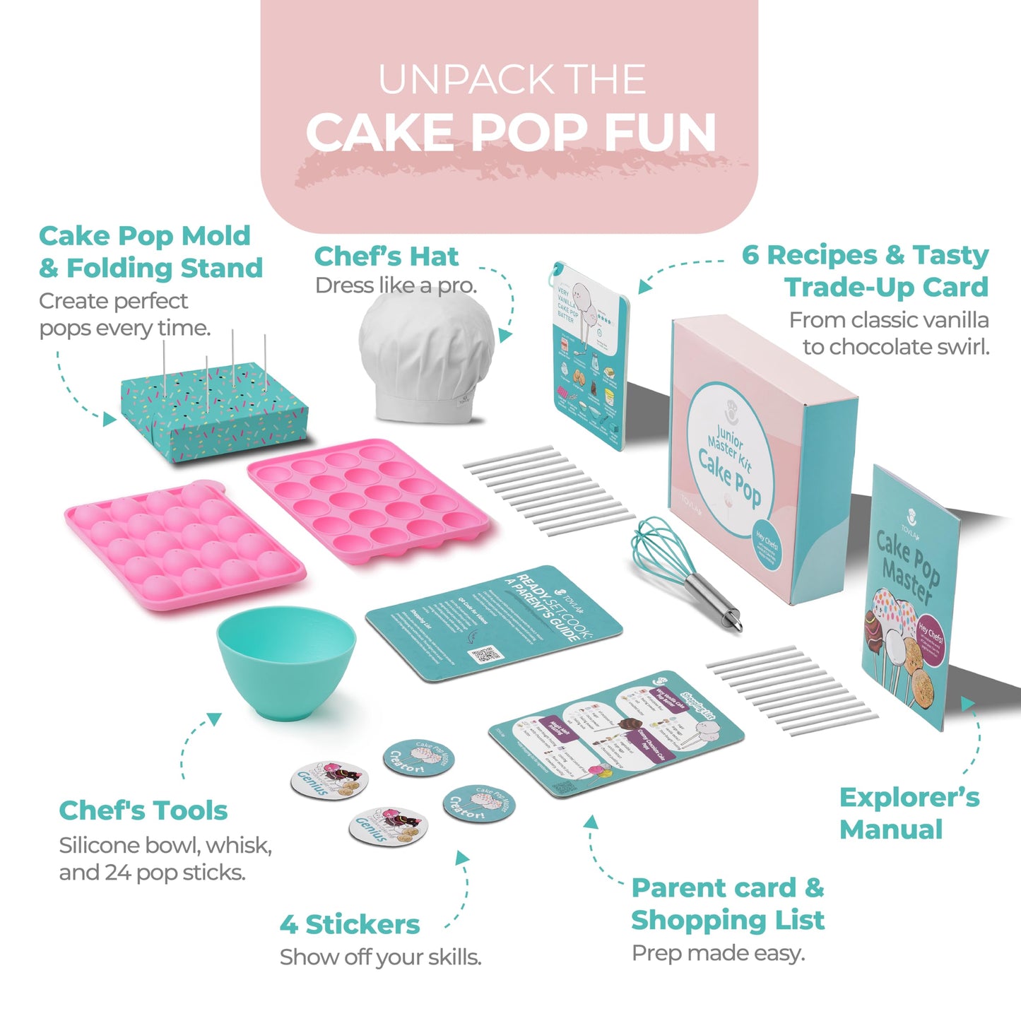 Tovla Jr. Ultimate Reusable Cake Pop-Making Kit for Kids – Fun DIY Baking Kit, STEM Activity for Ages 4+, Visual Learning Cake Pop Molds & Tools Set, Great Gift for Young Chefs