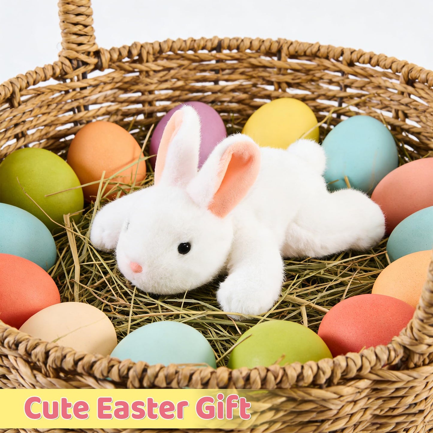 PEACH CAT Easter Bunny Stuffed Animal Cute Plushies White Rabbit Plush Toys Birthday Easter Gifts for Girls Boys Kids