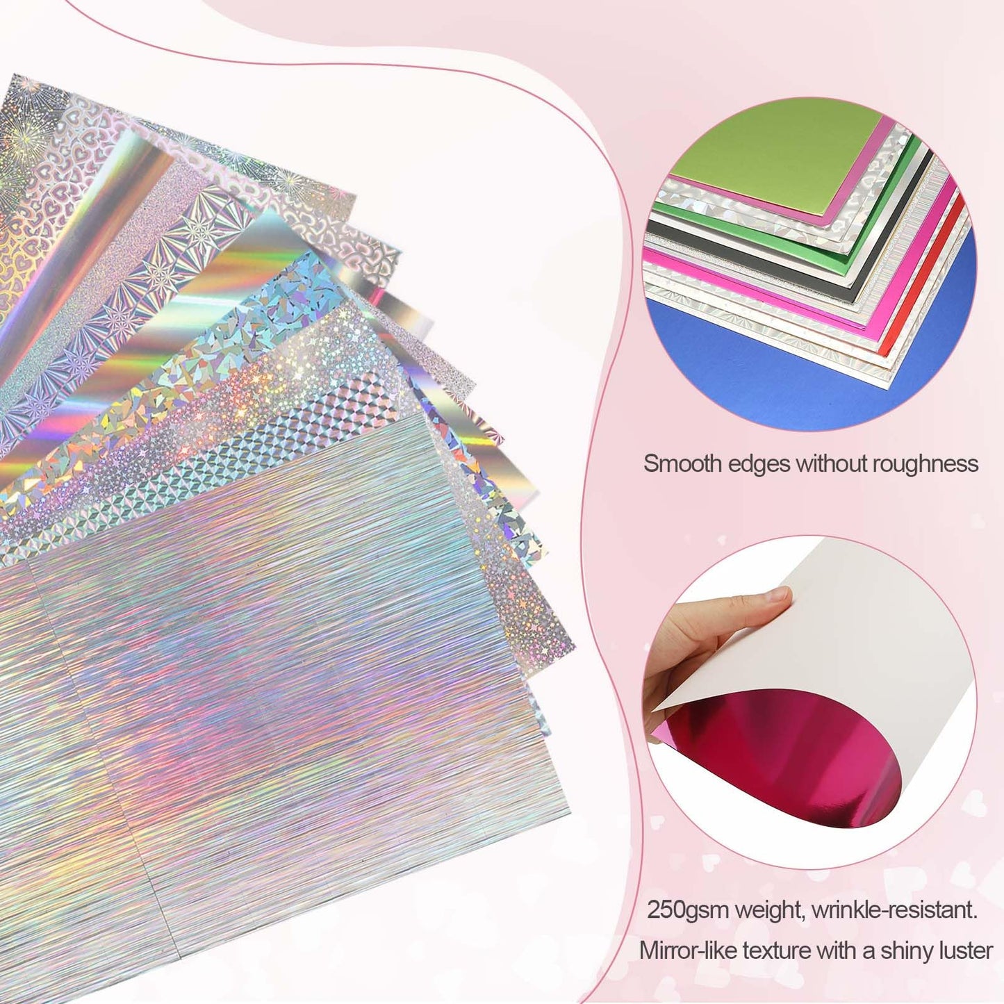 MECCANIXITY 20 Sheets Metallic Foil Paper, A4 Thick 250gsm Cardstock Foil 8.3" x 11.7" Shiny Mirror Glitter Paper Sheets for Crafts Scrapbooks Cards Party Decorations, Heart