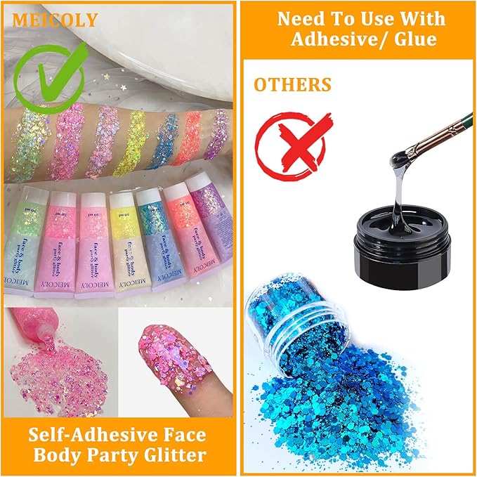 MEICOLY Chameleon Light Pink Body Glitter,Chunky Face Glitter for Halloween,Color Changing Mermaid Face Glitter Gel,Holographic Glitter Sequin for Face Body Hair,Festival Party Cheer Glitter Makeup