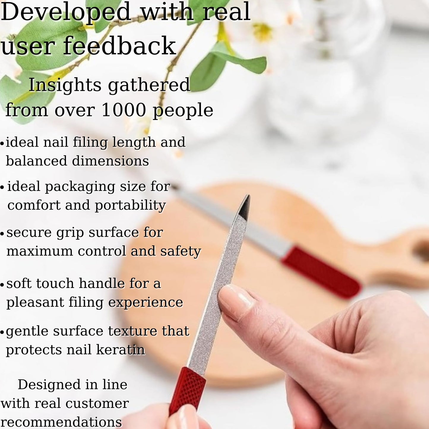 Professional Ruby Red Sapphire Nail File – Fine & Coarse, 5" Stainless Steel, Double-Sided Metal File, Ergonomic Non-Slip Handle, for Natural, Gel, Acrylic Nails, Manicure & Pedicure Tool