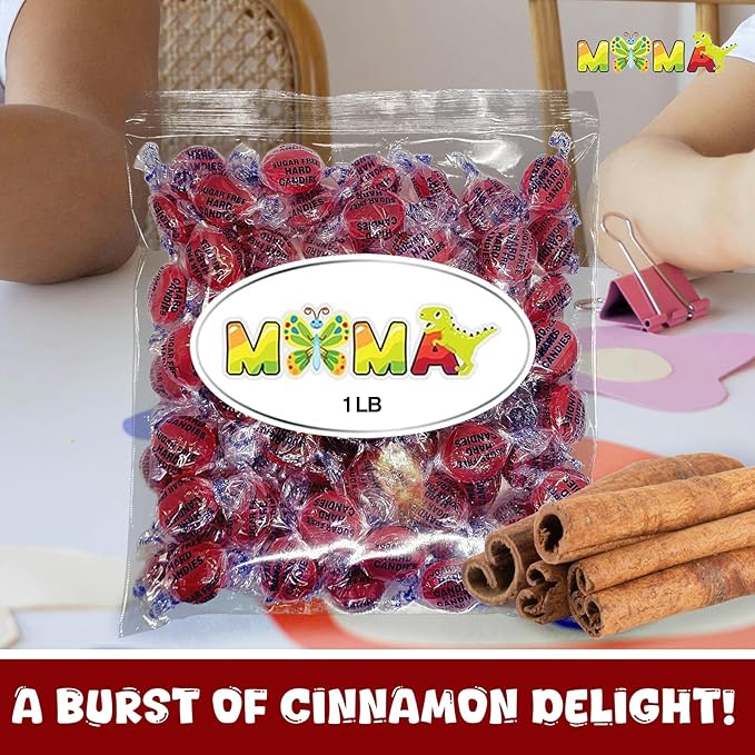 Sugar Free Cinnamon Hard Candy - 1 lb Rich & Fiery Bulk Candy Individually Wrapped Cinnamon Discs - Gluten Free, Vegan, Keto Friendly Mima's Summer Mega Sale Treats Bag