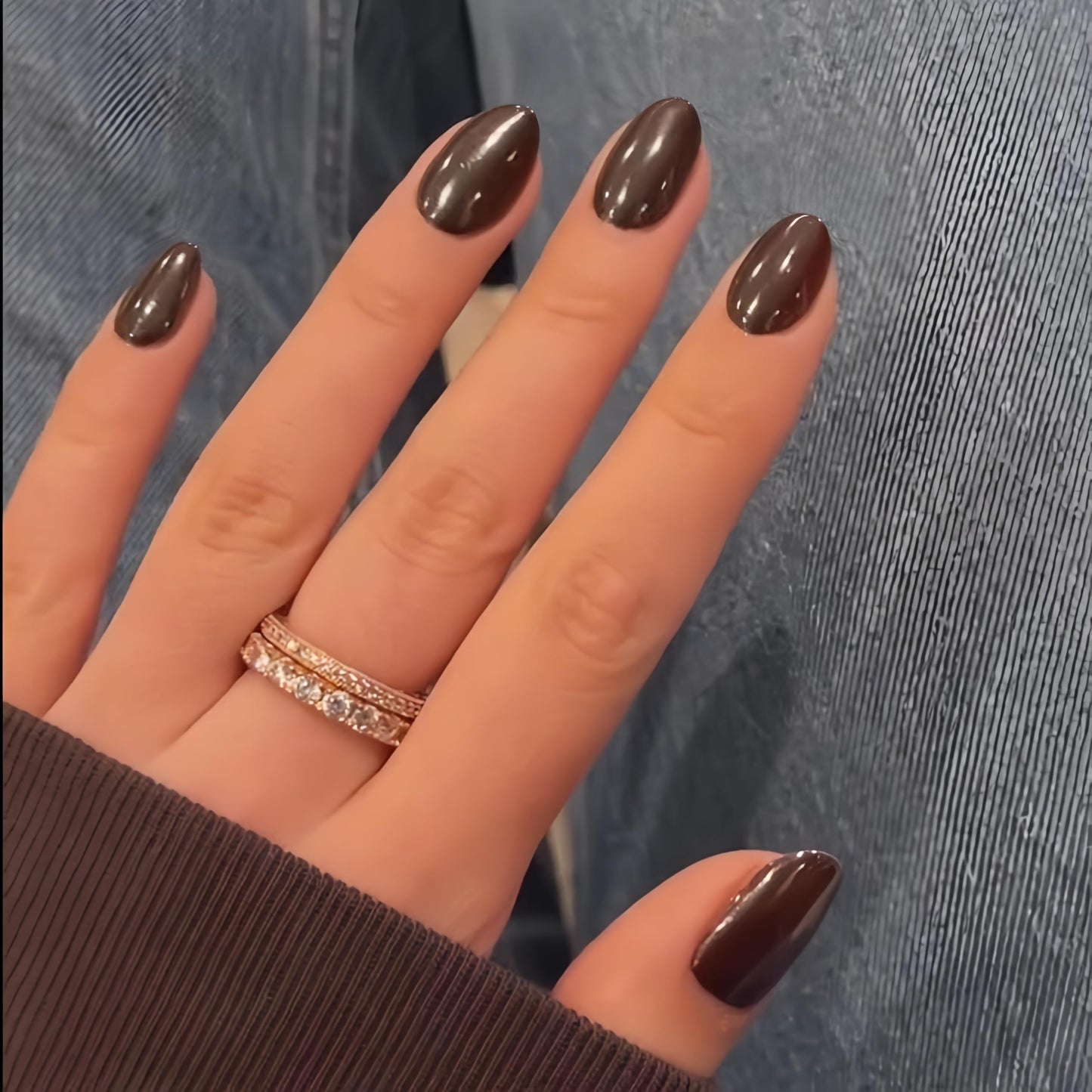 Fall Press On Nails Short - KQueenest Chrome Brown Press On Nails Oval, Sparkle Soft Gel Fake Nails Press on Short Almond, Reusable Cute Glitter Glue on Nails for Women, Thick Salon Quality, 24 Pcs