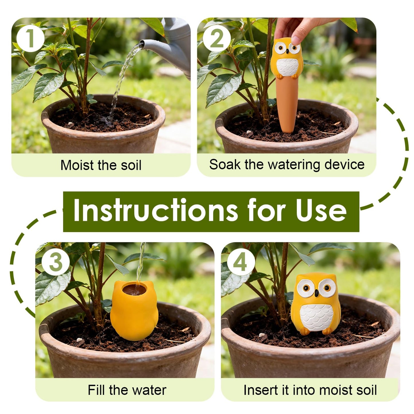 MCleanPin 4 Pack Plant Watering Spikes and Globes Handmade Terracotta Self-Watering Planter Insert Automatic Plant Waterer Devices for Indoor Outdoor Plants (Forest Animals)