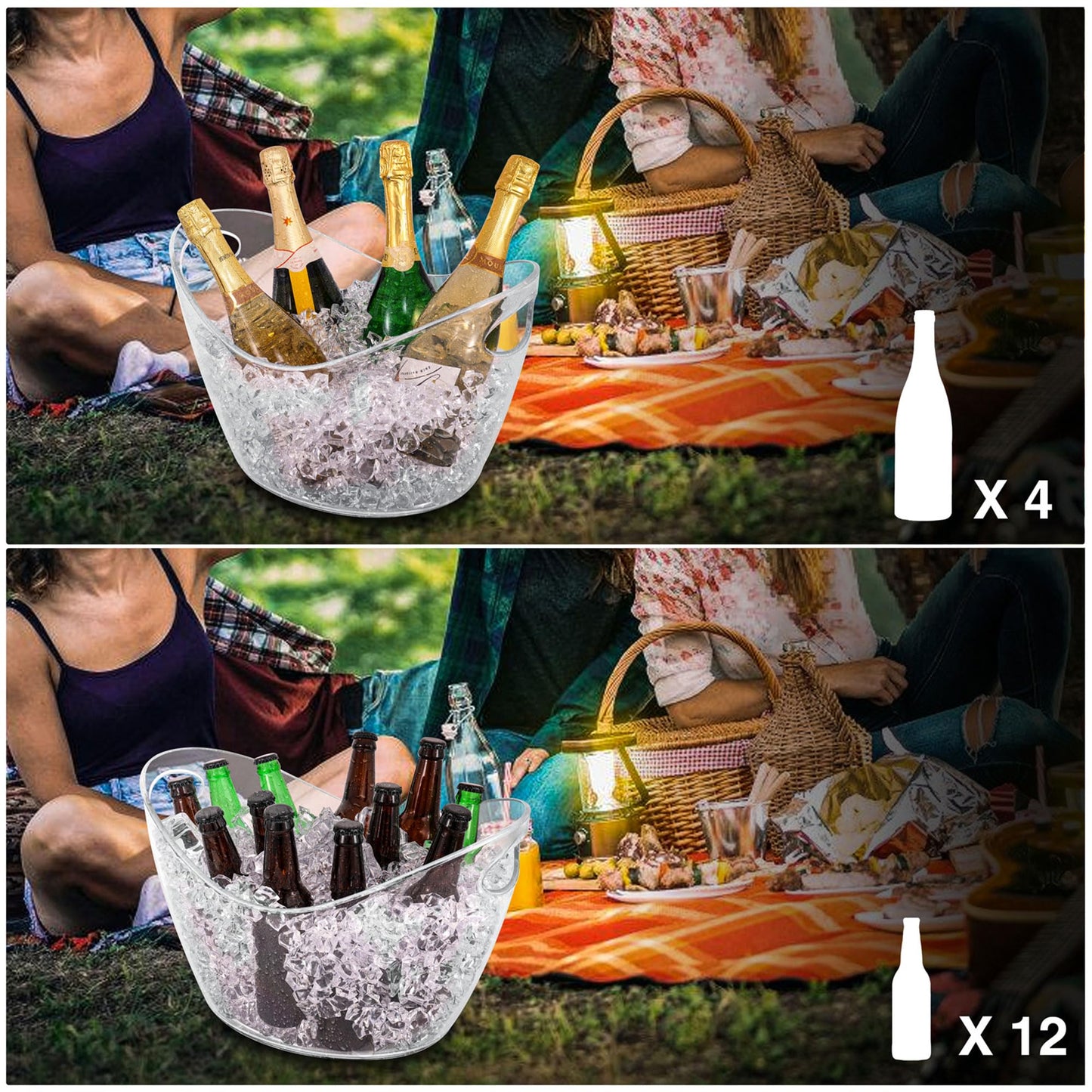 BARsics Large 3-Gallon Clear Plastic Ice Bucket, Beverage Tub for Parties (Pack of 2)