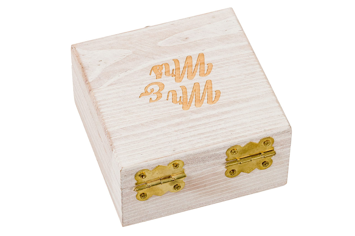 Strova Wooden Ring Box for Wedding Rings and Couple Jewelry - Engraved Mr. & Mrs. Lettering - Ring Bearer Box for Display or Personal Organizer - Brass Latch and Soft, Protective Ring Cushions