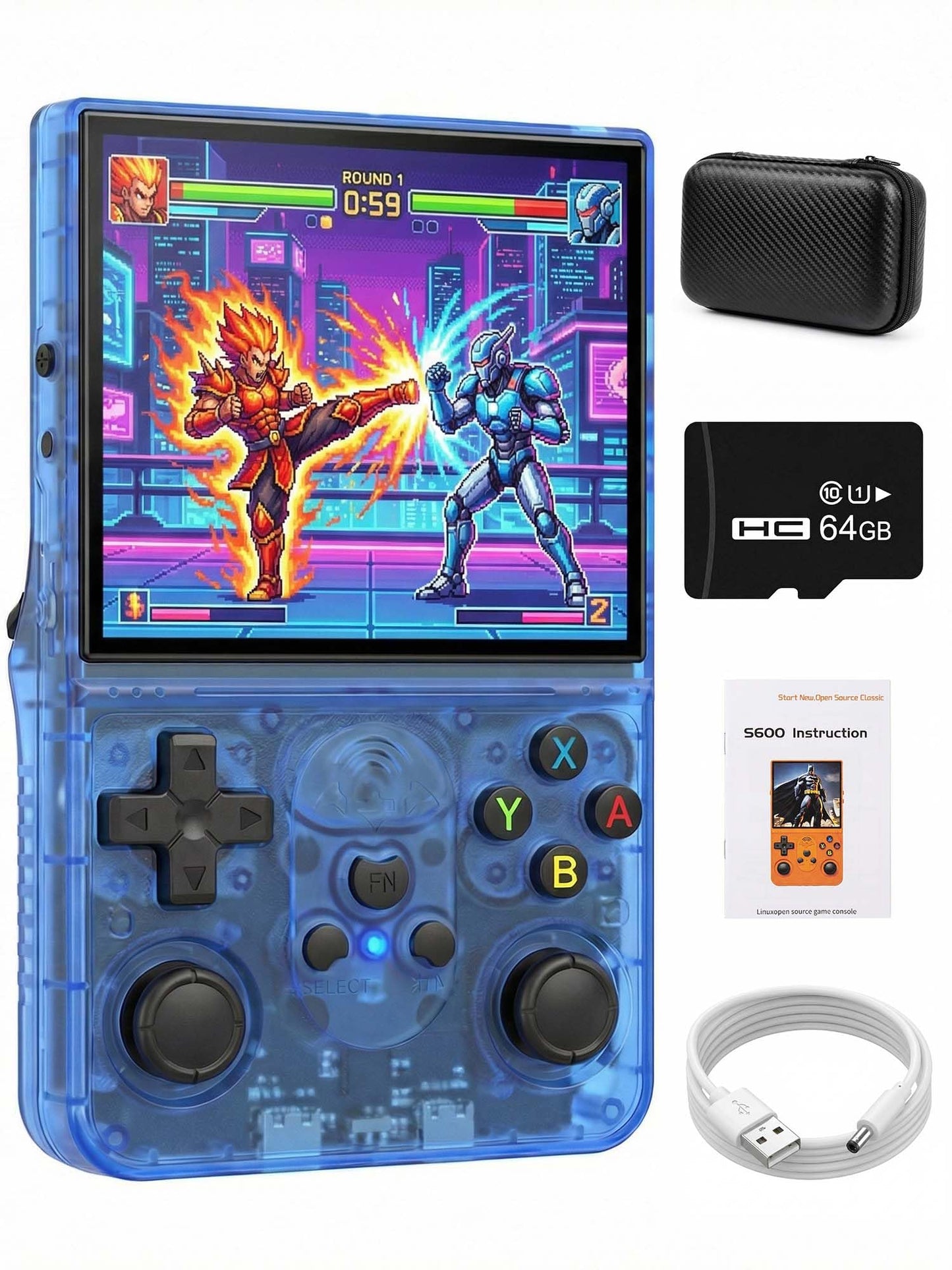Retro Handheld Game Console, 4.0 Inch 720x720 IPS Screen 64GB Built-in 18,000+ Classic Game, Open Source Linux Handheld Video Game Player with Dual 3D Joysticks, 3500mAh Battery, Purple