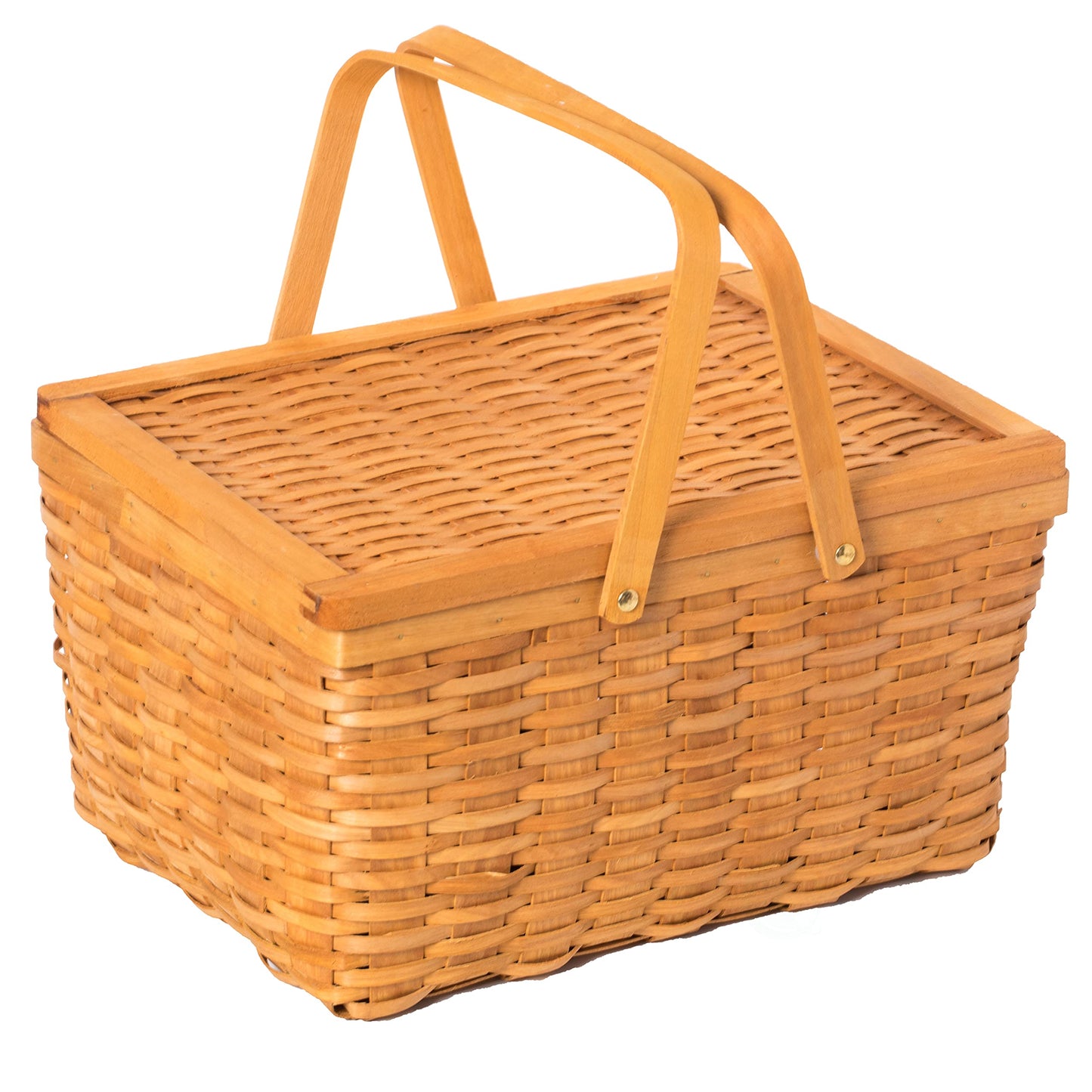 Woodchip Picnic Storage Basket with Cover and Movable Handles, Large