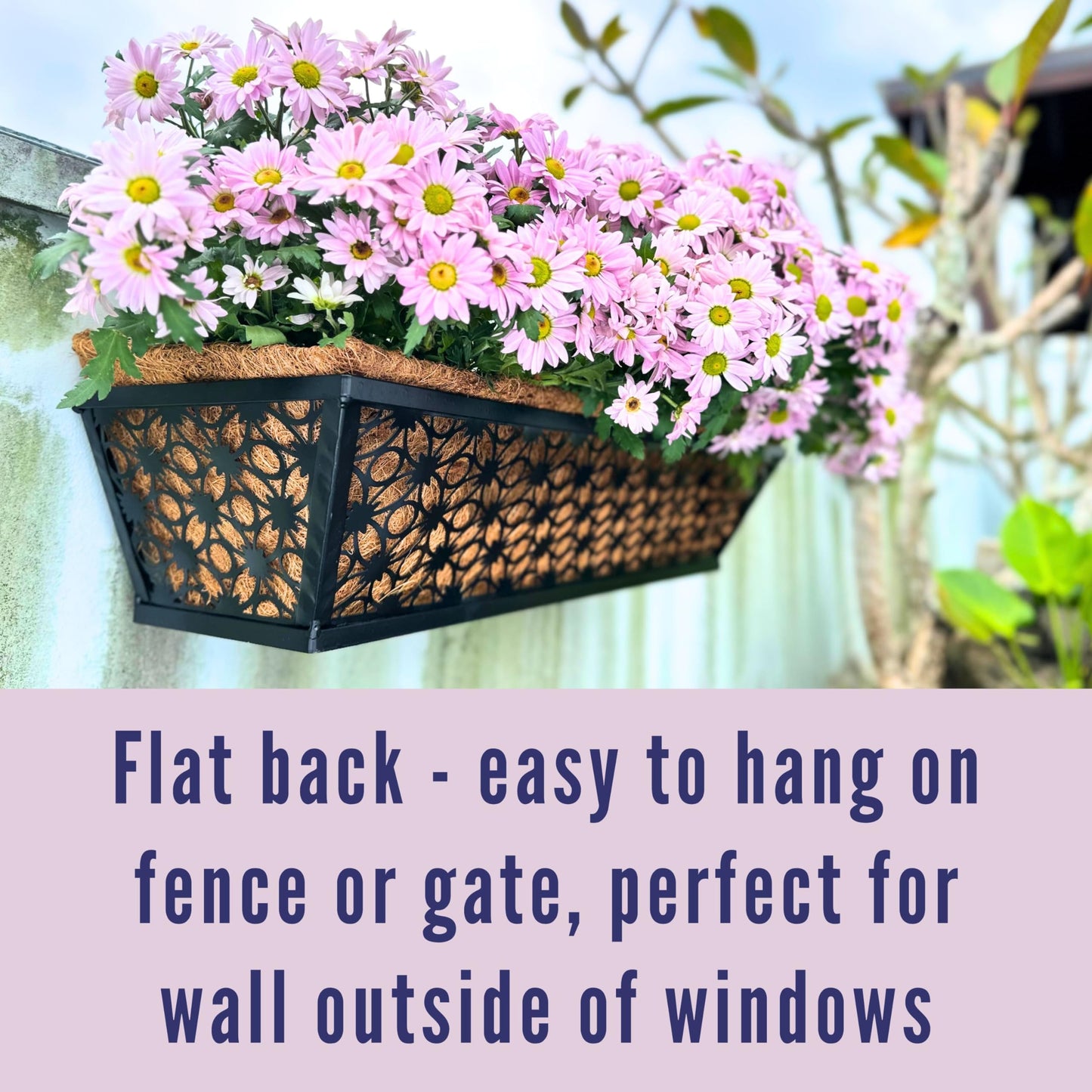 LaLaGreen Bundle - 6 Pack, 24 Inch Black Metal Rectangular Flower Pot Wall Planters with Coco Liner, Window Box Planter for Outdoor Plants, Modern Stylish Horse Trough Railing Balcony Patio Fence Deck