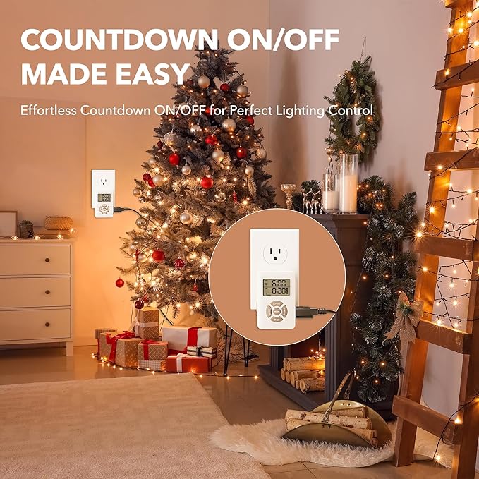BN-LINK Digital Outlet Timer with Interval Repeat Cycle Indoor,24 Hour Programmable Outlet Timers for Electrical Outlet, Energy Saving 3 Prong Plug-in Outlet with Countdown On/Off,125V/15A/1875W