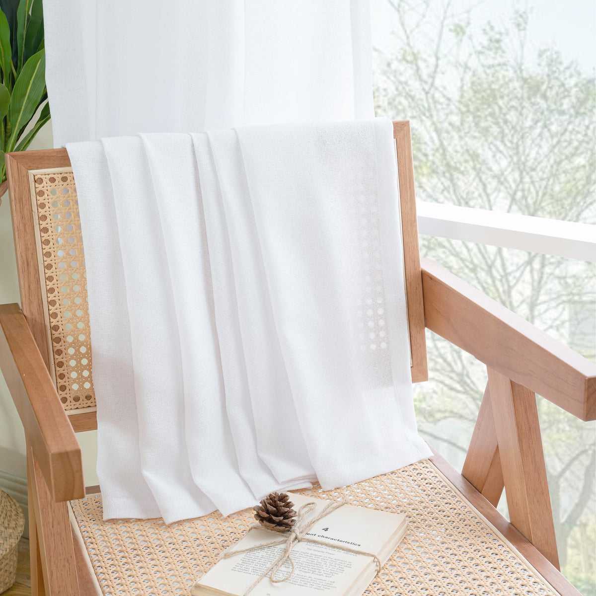 White Linen Curtains 63 Inch Length for Short Living Room Window (2 Count)