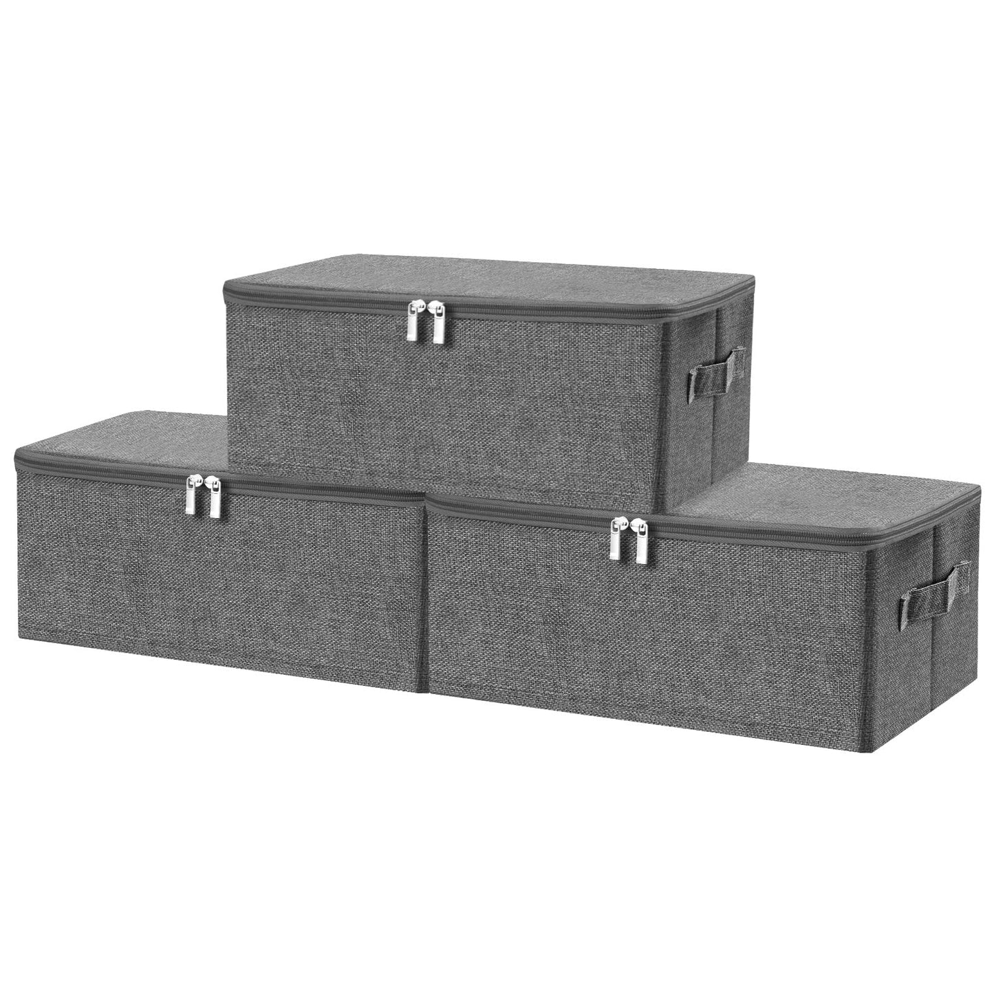 ANMINY 3PCS Storage Bins with Zipper Lids 13 Qt Lidded Fabric Storage Boxes Baskets Cubes with Handles Collapsible Washable Cotton Linen Closet Shelf Clothes Organizer Containers - Gray, Small